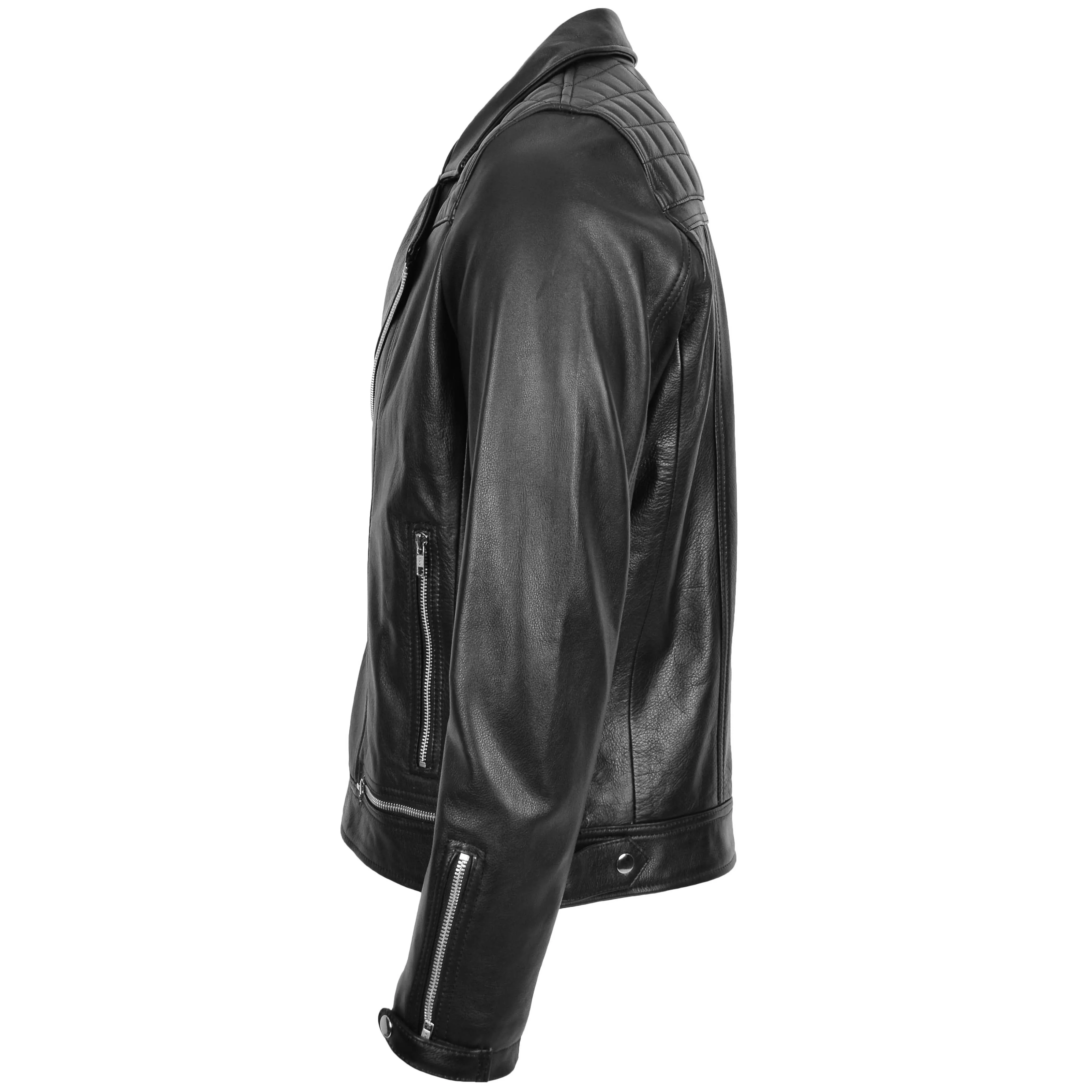 Mens Leather Biker Brando Design Jacket Sean Black