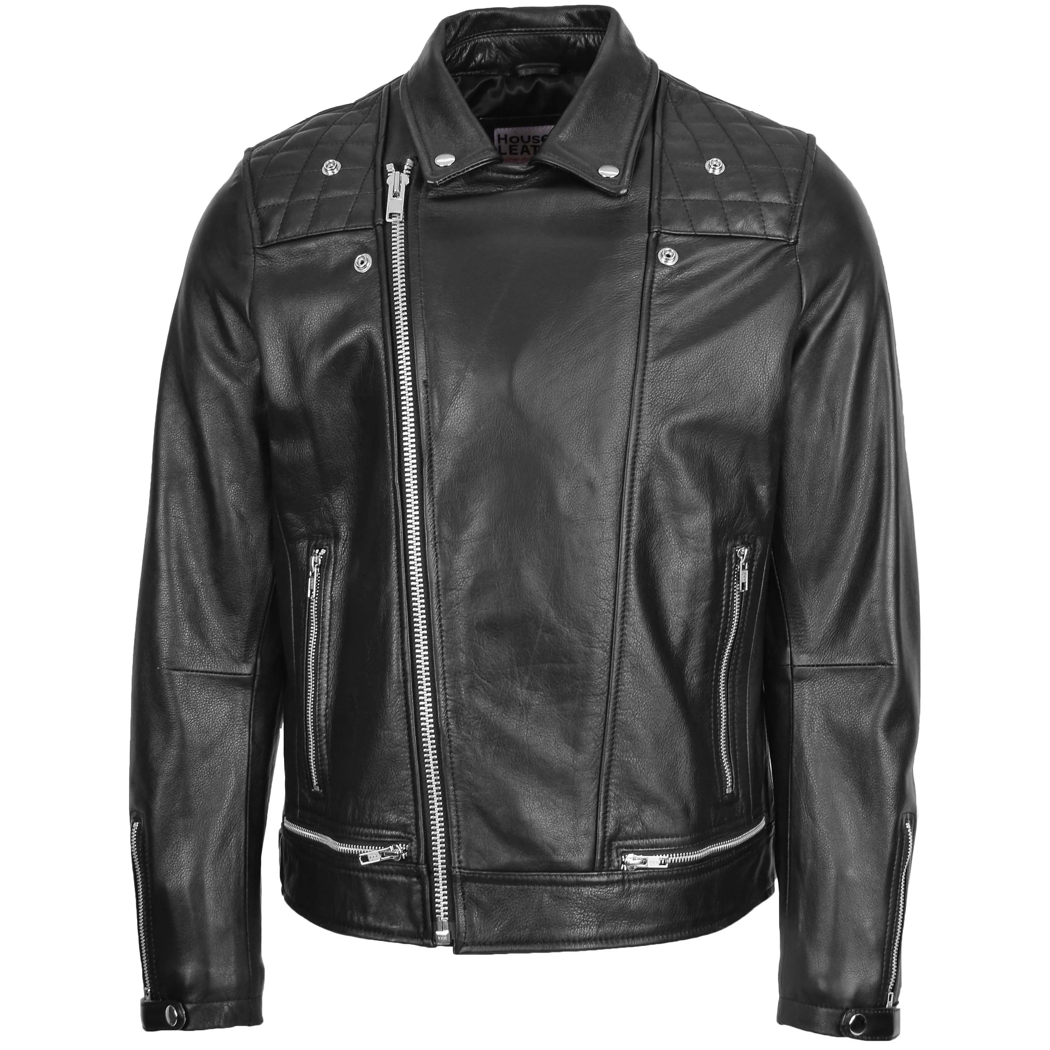 Mens Leather Biker Brando Design Jacket Sean Black