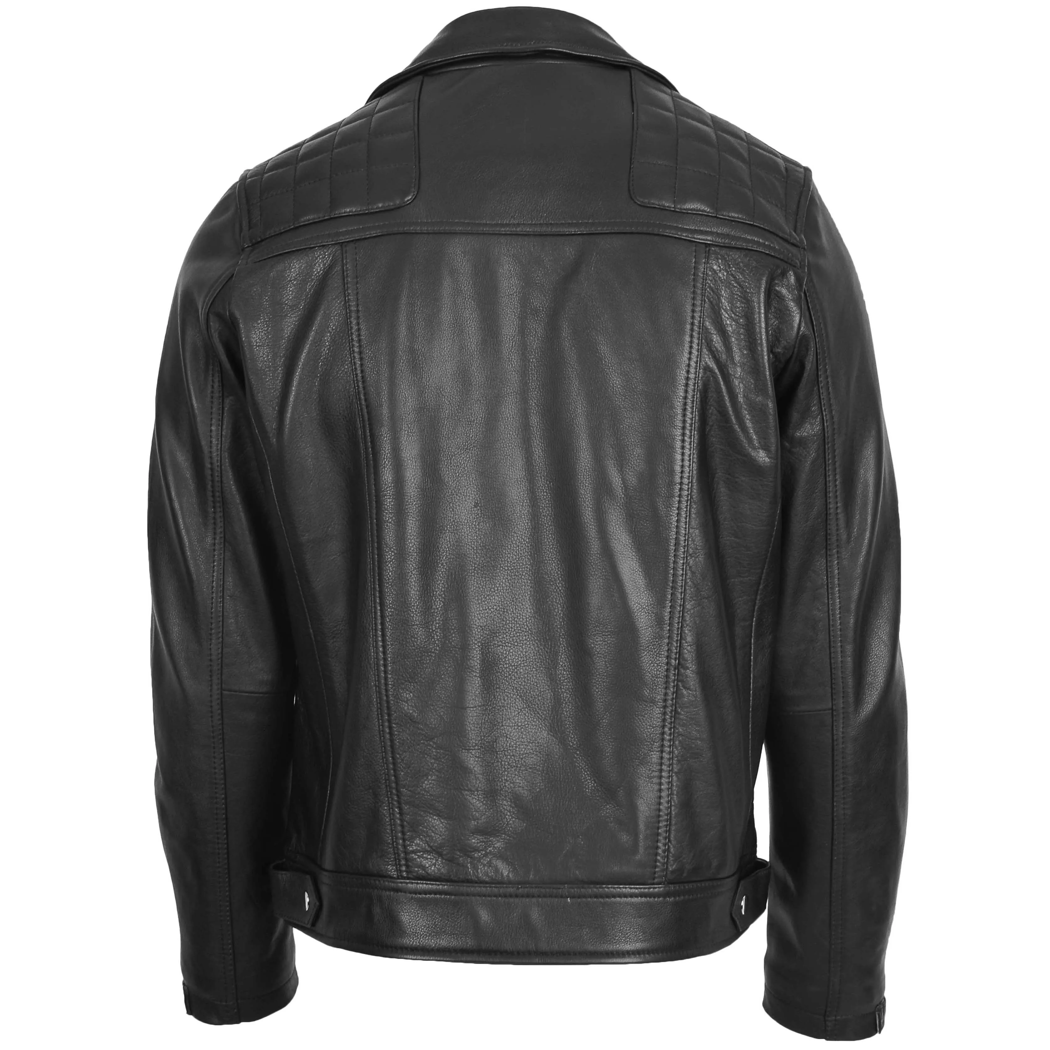 Mens Leather Biker Brando Design Jacket Sean Black