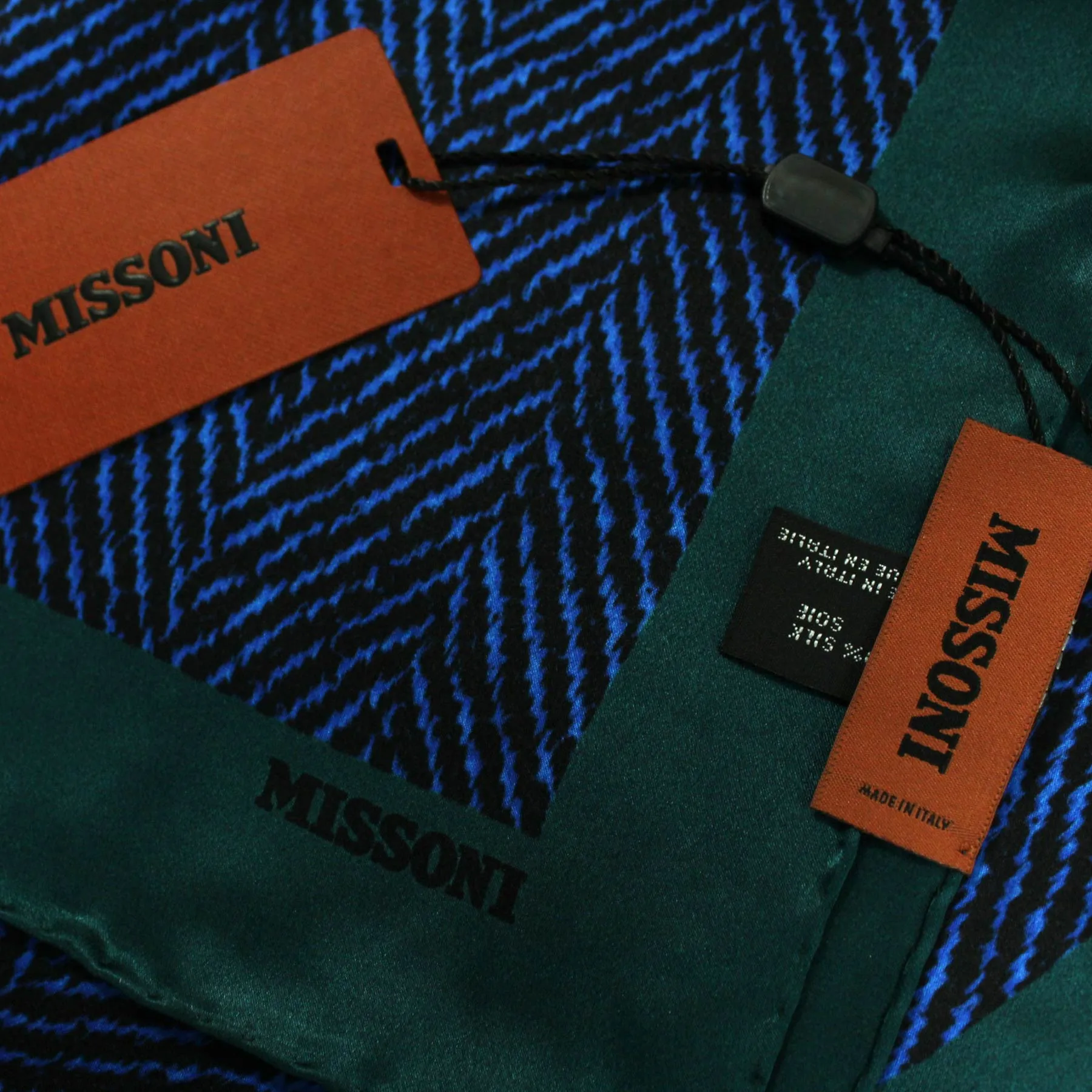 Missoni Small Silk Scarf Royal Blue Herringbone Green