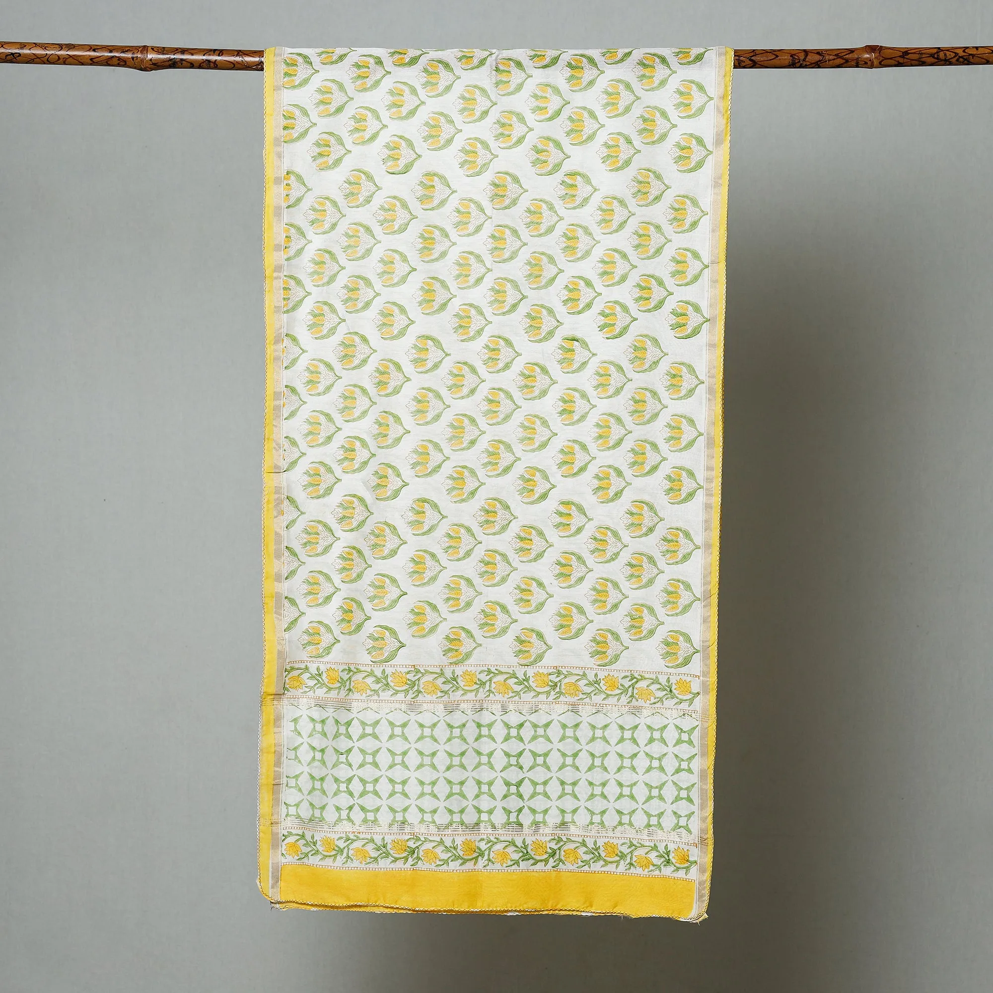 Multicolor - Sanganeri Block Printed Chanderi Silk Handloom Stole with Zari Border