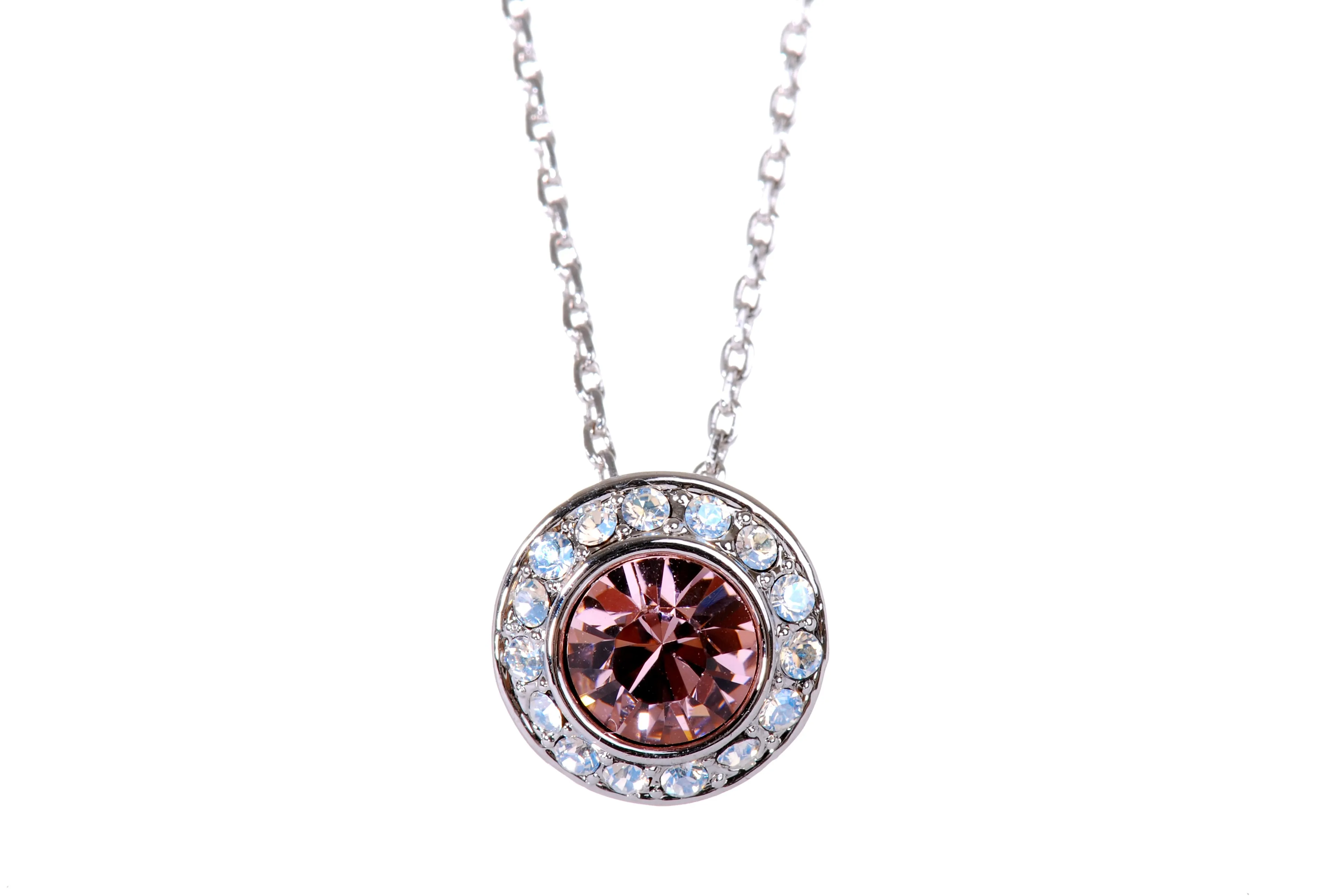 N7189 Brilliant Round Rhodium Plated Swarovski Elements Crystal Pendant Necklace