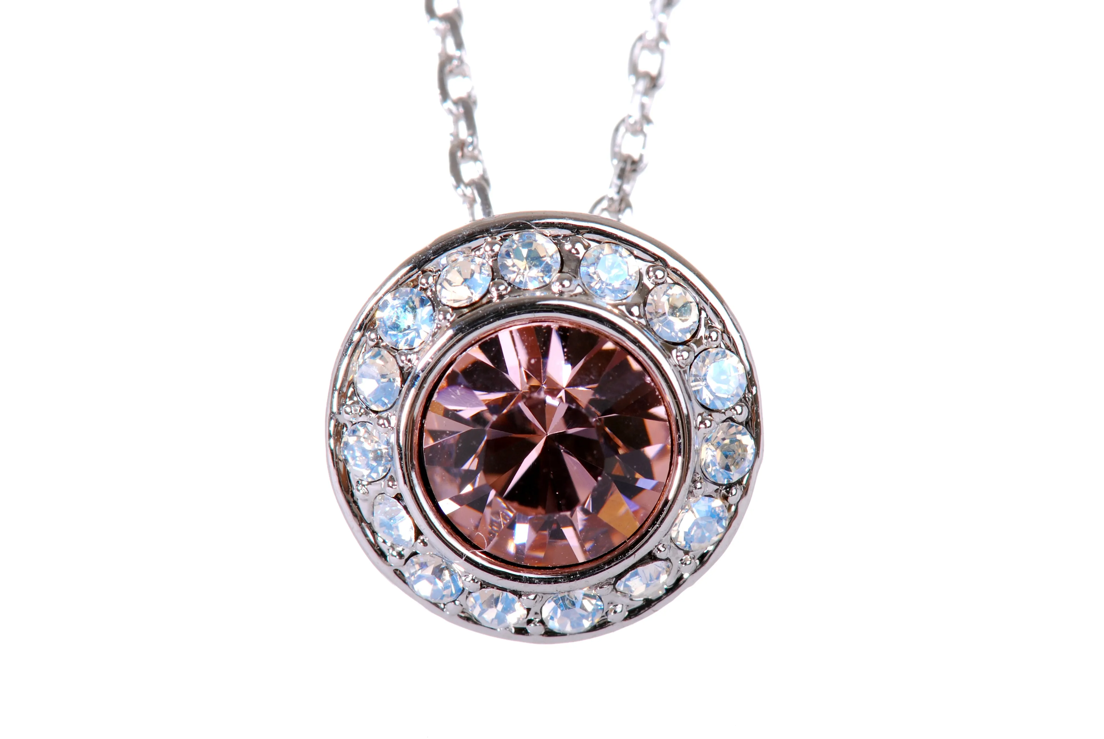 N7189 Brilliant Round Rhodium Plated Swarovski Elements Crystal Pendant Necklace