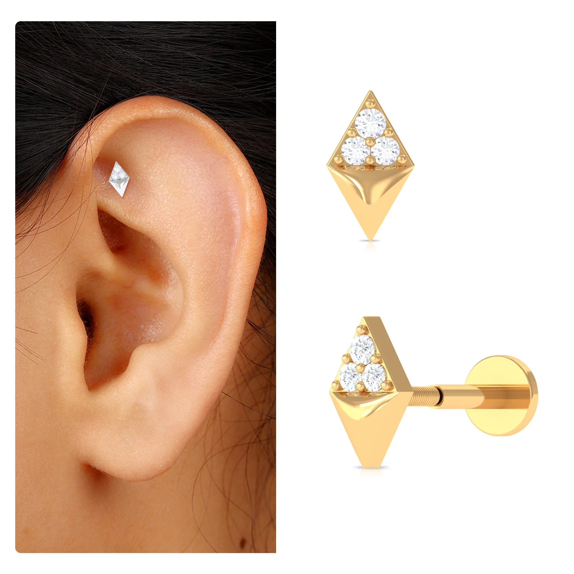 Natural Diamond Geometric Tragus Earring in Gold