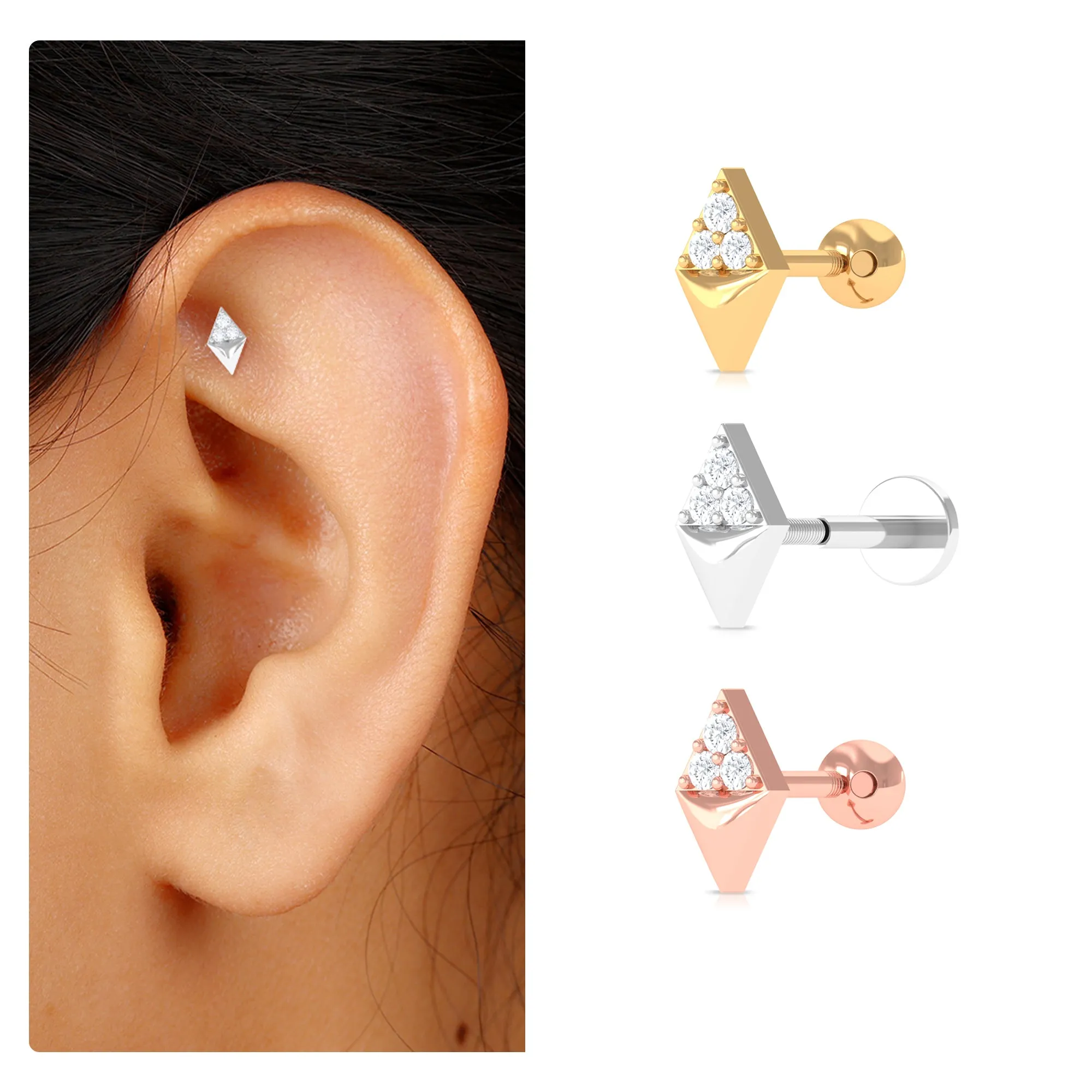 Natural Diamond Geometric Tragus Earring in Gold