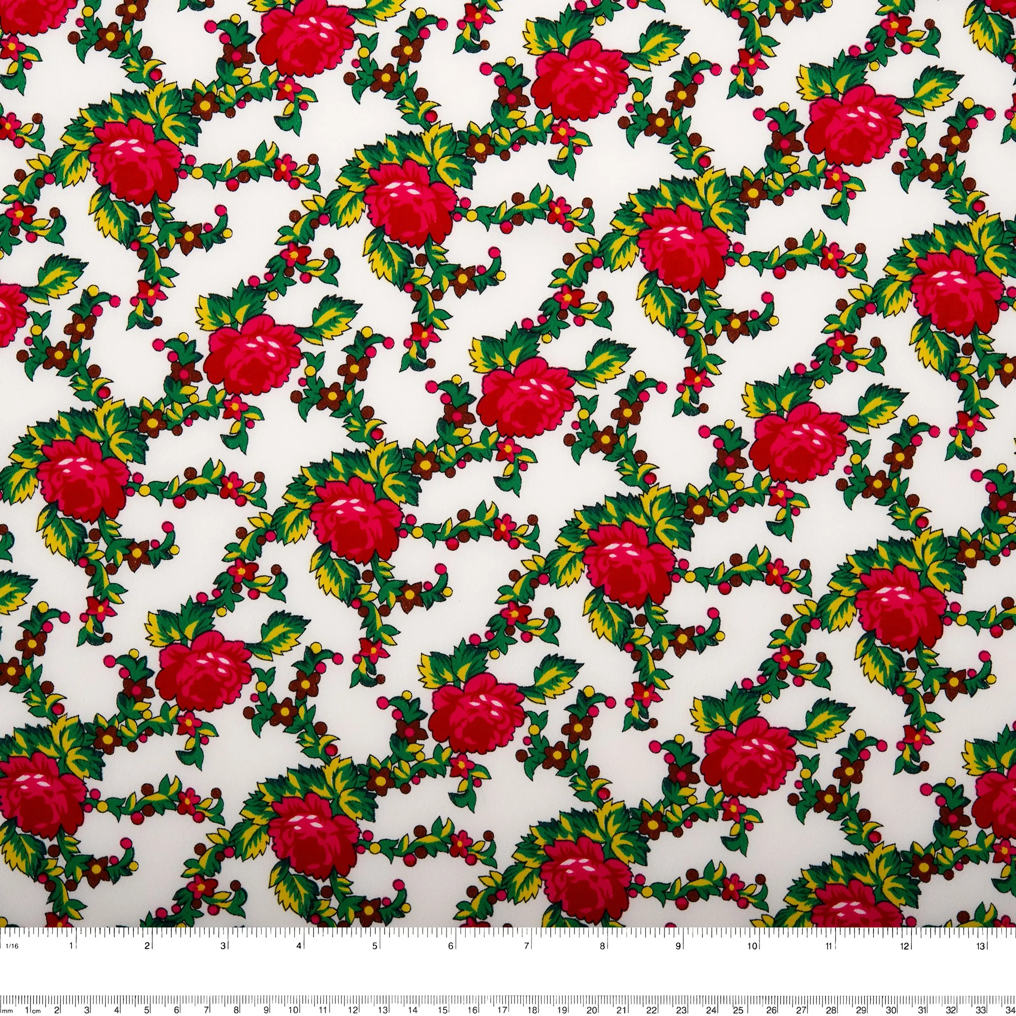 Novelty  Polyester Print - Roses - White / Green