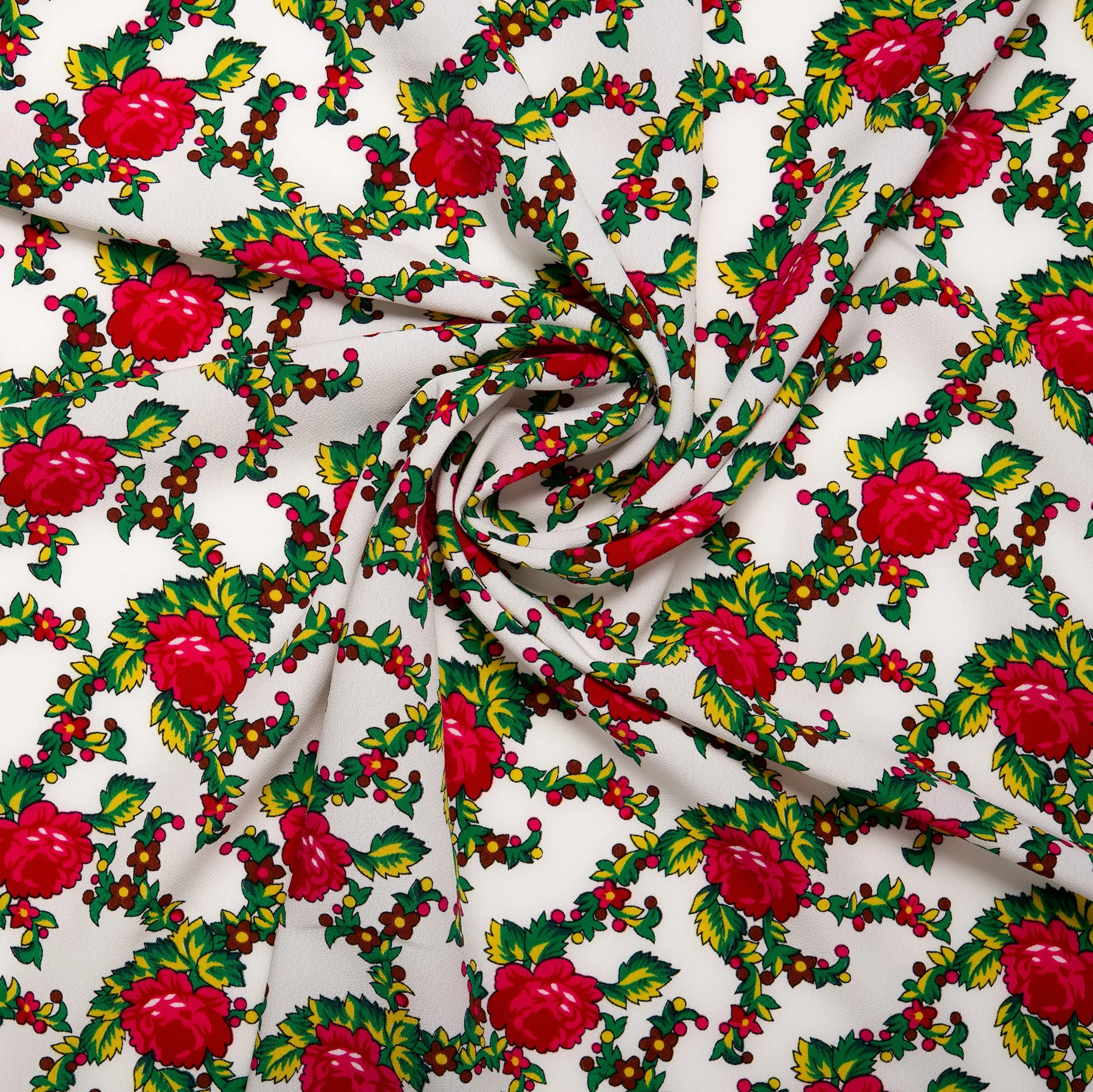 Novelty  Polyester Print - Roses - White / Green