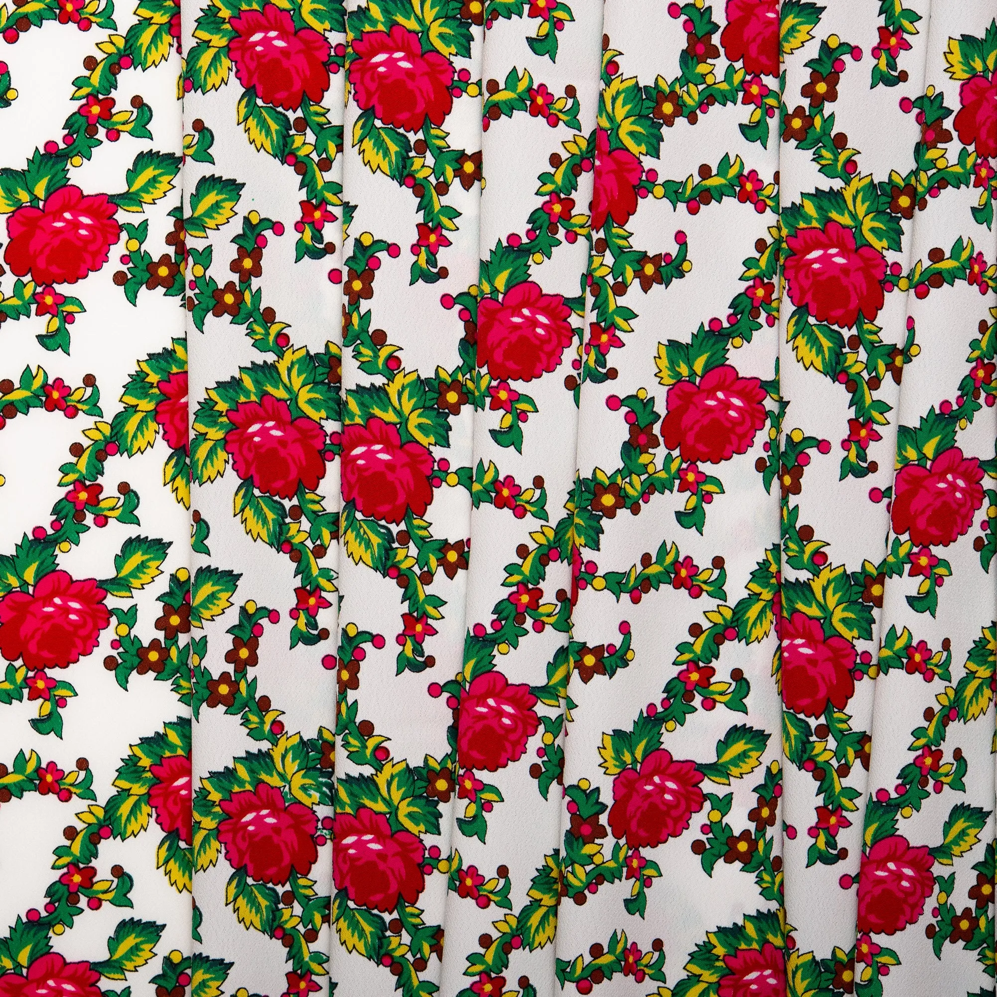 Novelty  Polyester Print - Roses - White / Green