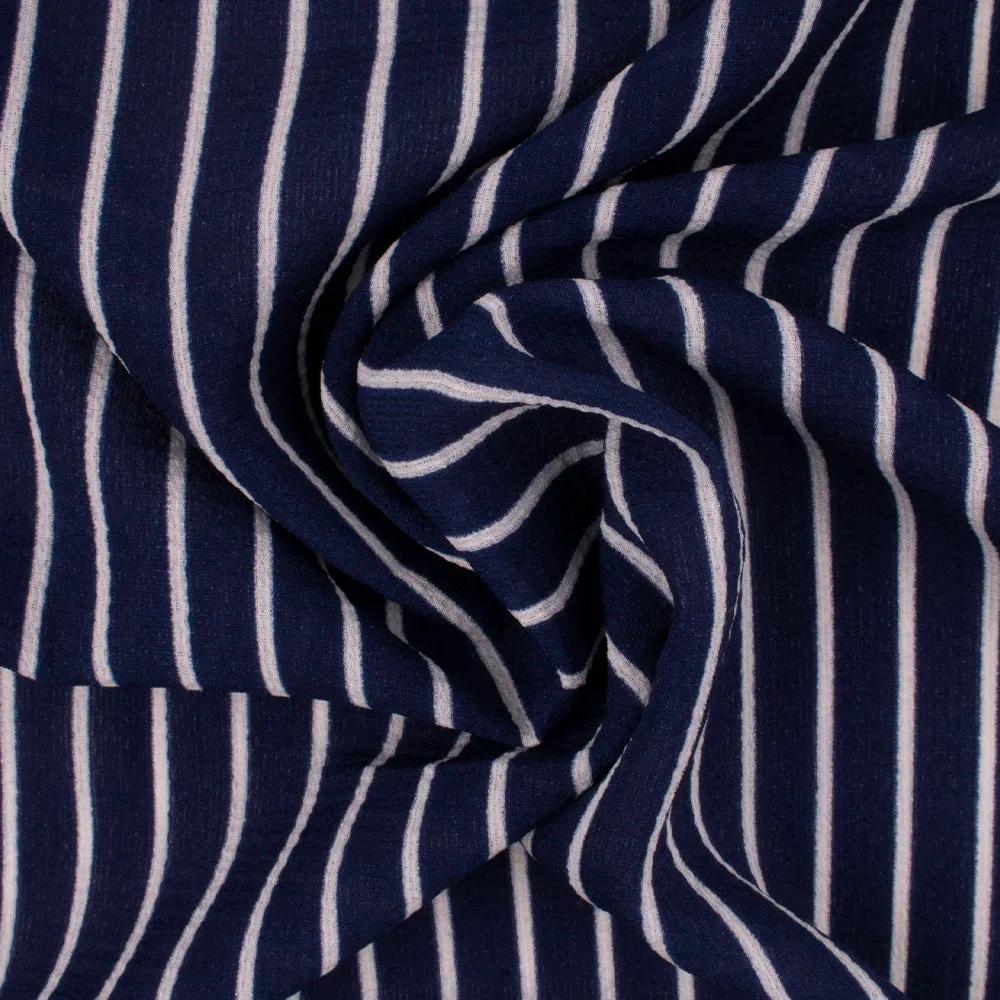 Novelty Polyester Print - Stripes - Navy