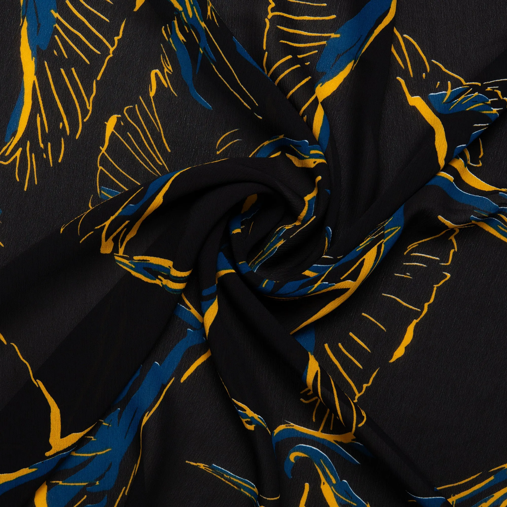 Novelty  Polyester Print - Tropical leafs - Black / Blue / Yellow