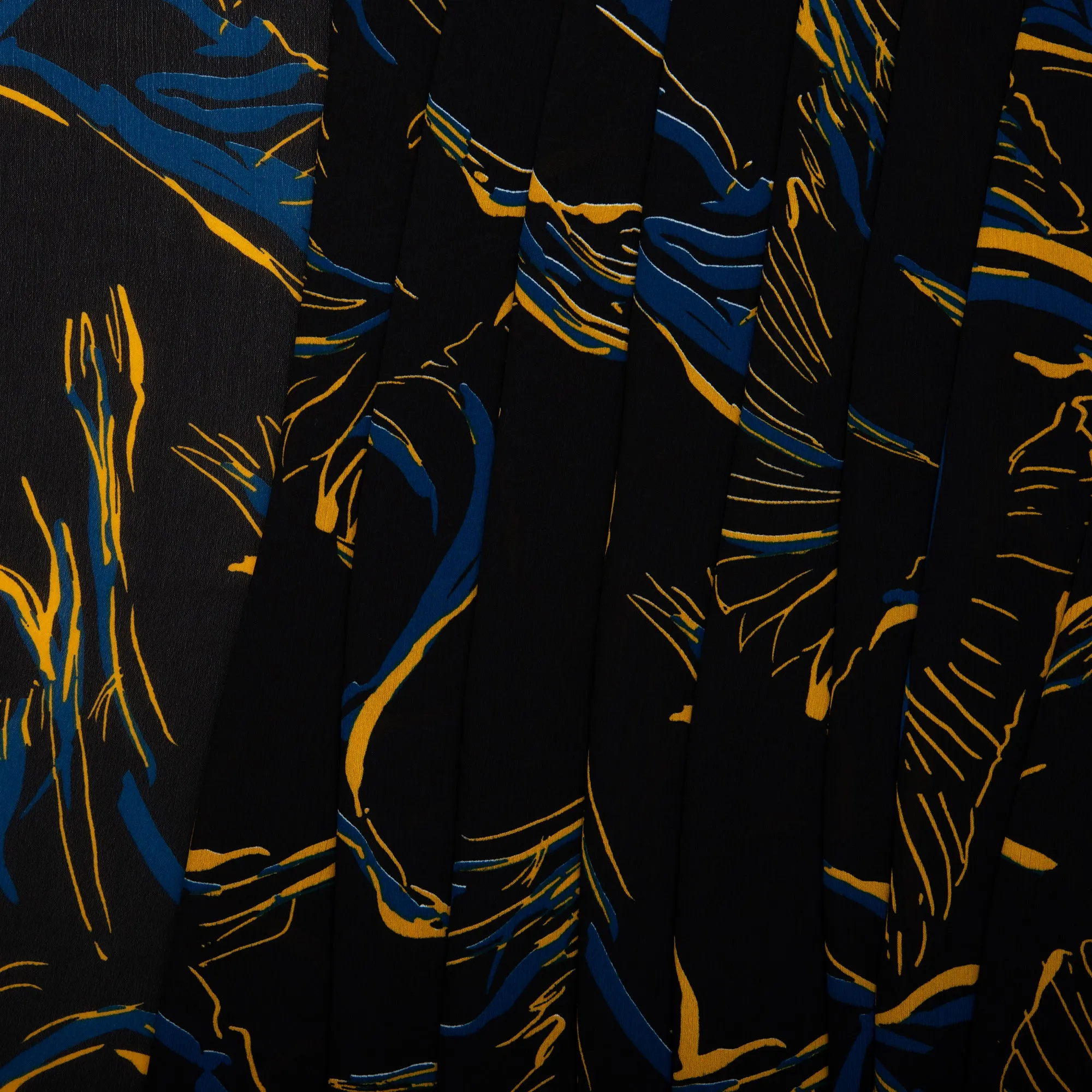 Novelty  Polyester Print - Tropical leafs - Black / Blue / Yellow