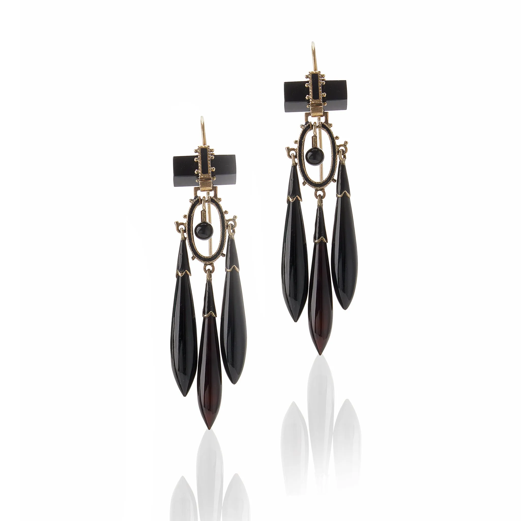 Onyx and Black Enamel Pendant Earrings