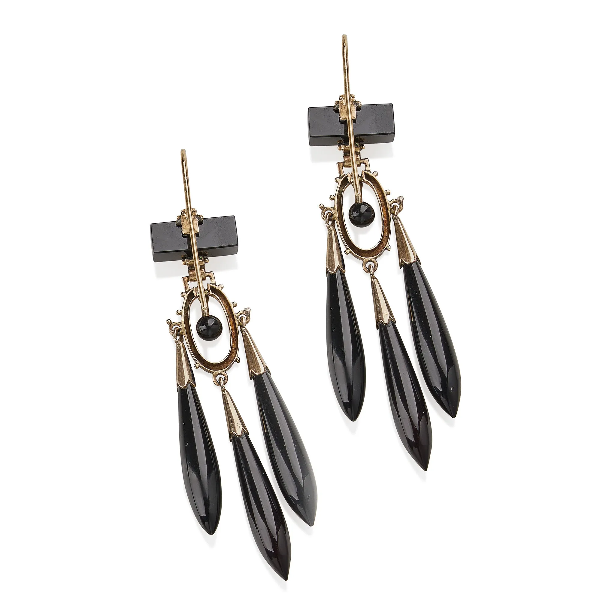 Onyx and Black Enamel Pendant Earrings