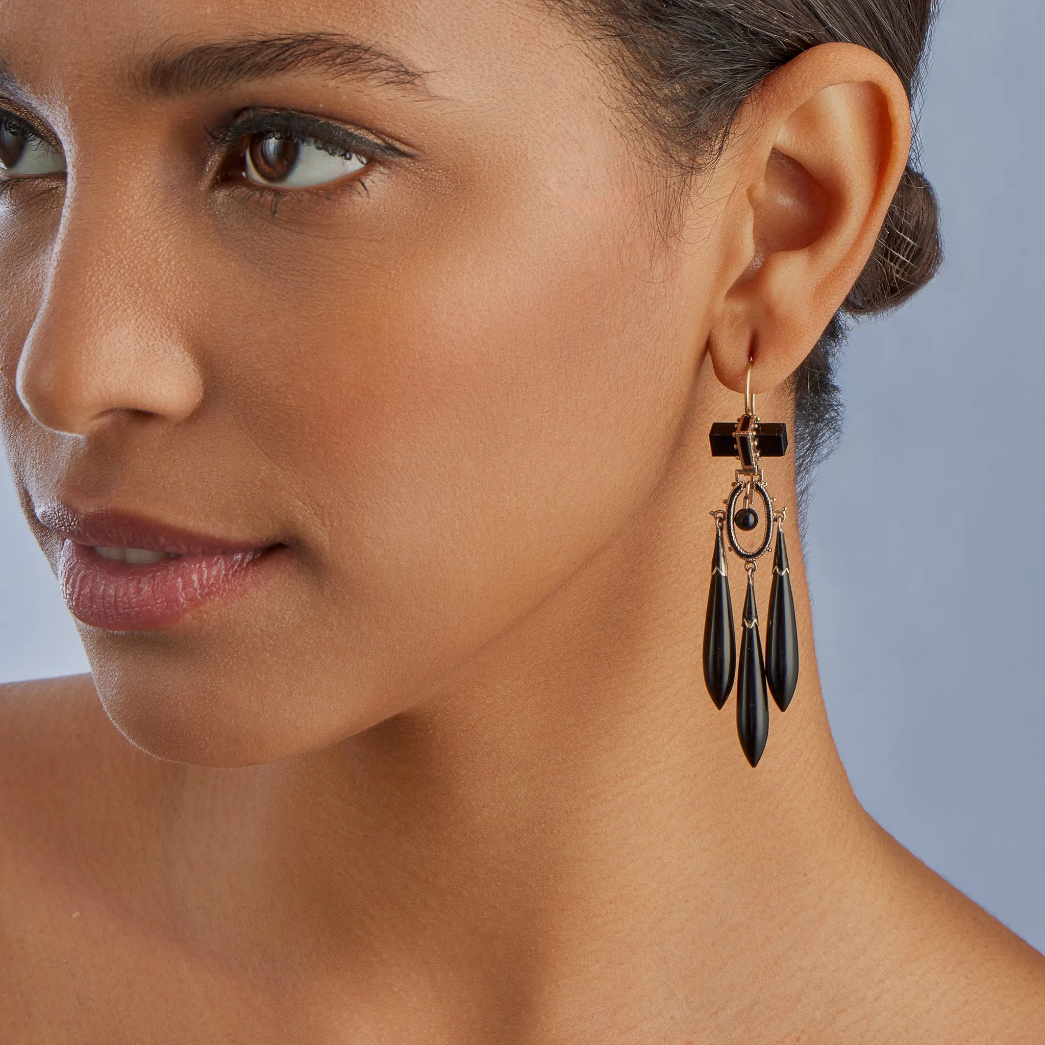 Onyx and Black Enamel Pendant Earrings