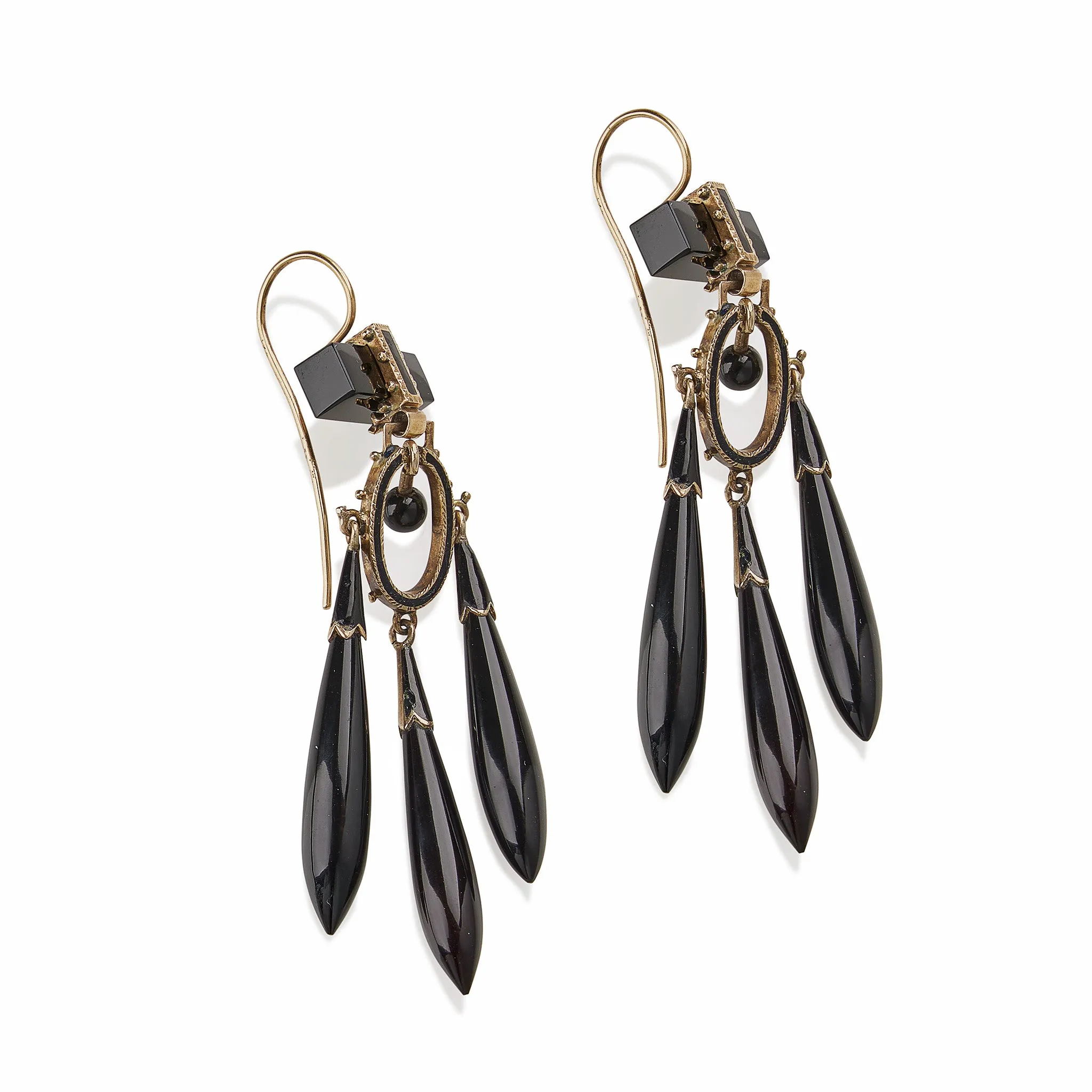 Onyx and Black Enamel Pendant Earrings