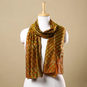 Orange - Leheriya Tie-Dye Mothra Chanderi Silk Handloom Stole with Zari Border 26