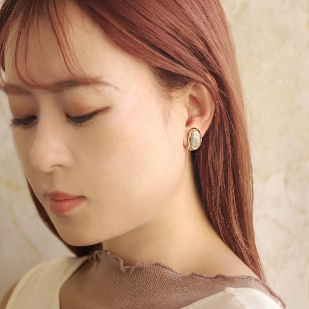 Oval Marble Clip On Earrings