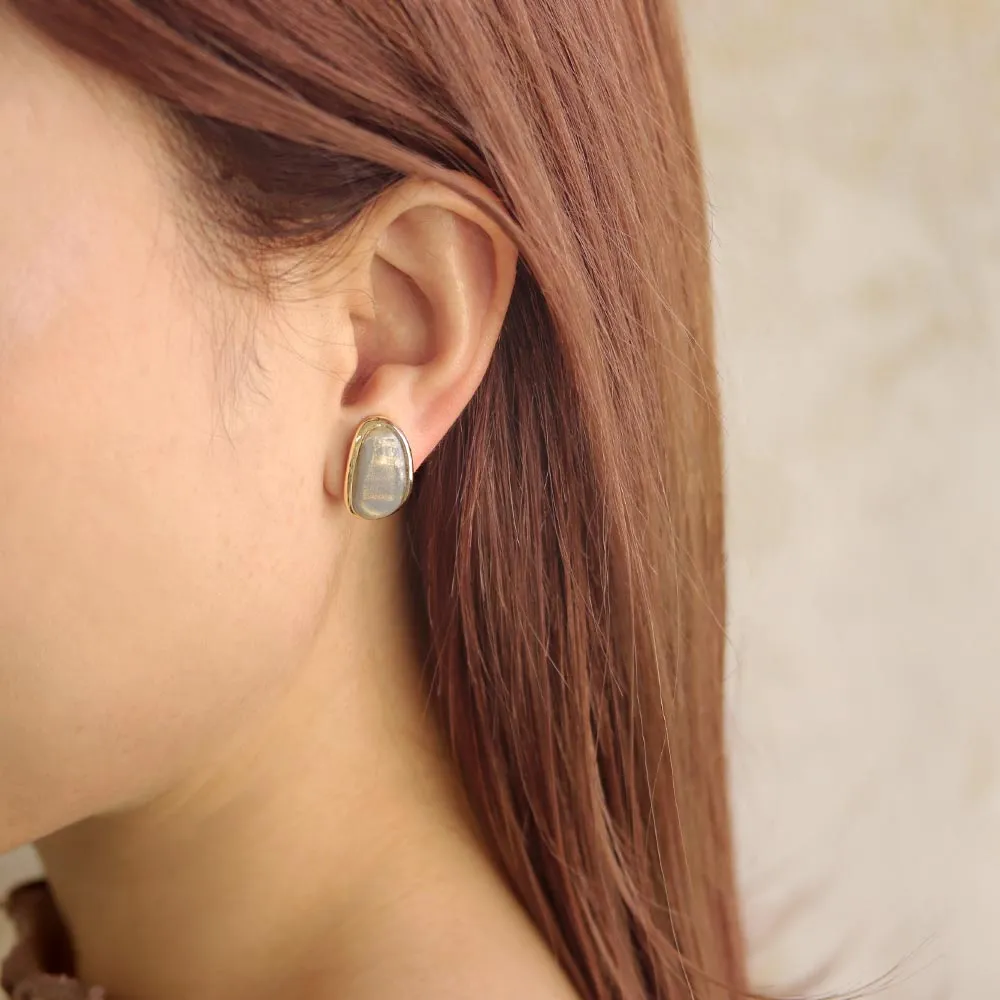 Oval Marble Clip On Earrings