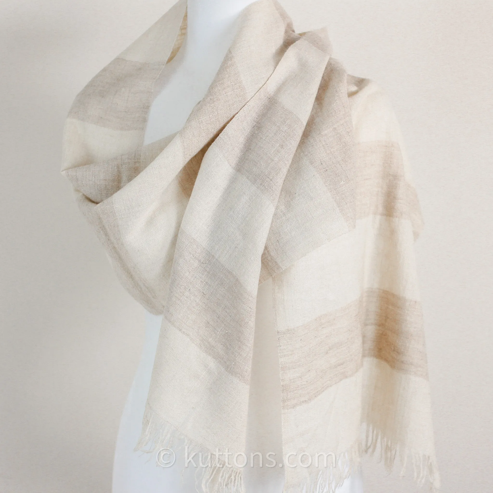 Pashmina Cashmere Scarf - Handspun & Handwoven Featherweight Soft 100% Pashmina Cashmere Stole from Ladakh, Himalayas | Cream, 14x82"