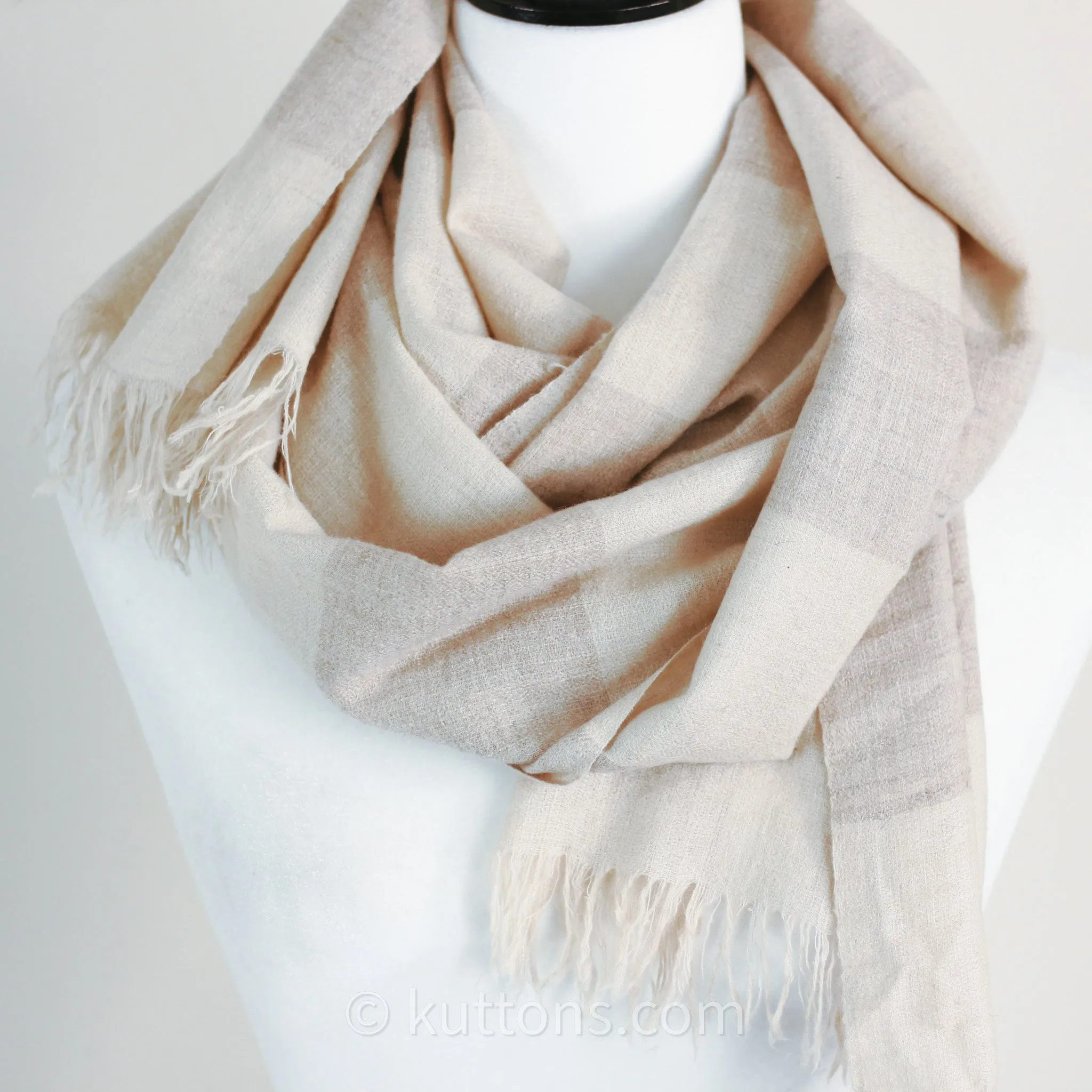 Pashmina Cashmere Scarf - Handspun & Handwoven Featherweight Soft 100% Pashmina Cashmere Stole from Ladakh, Himalayas | Cream, 14x82"