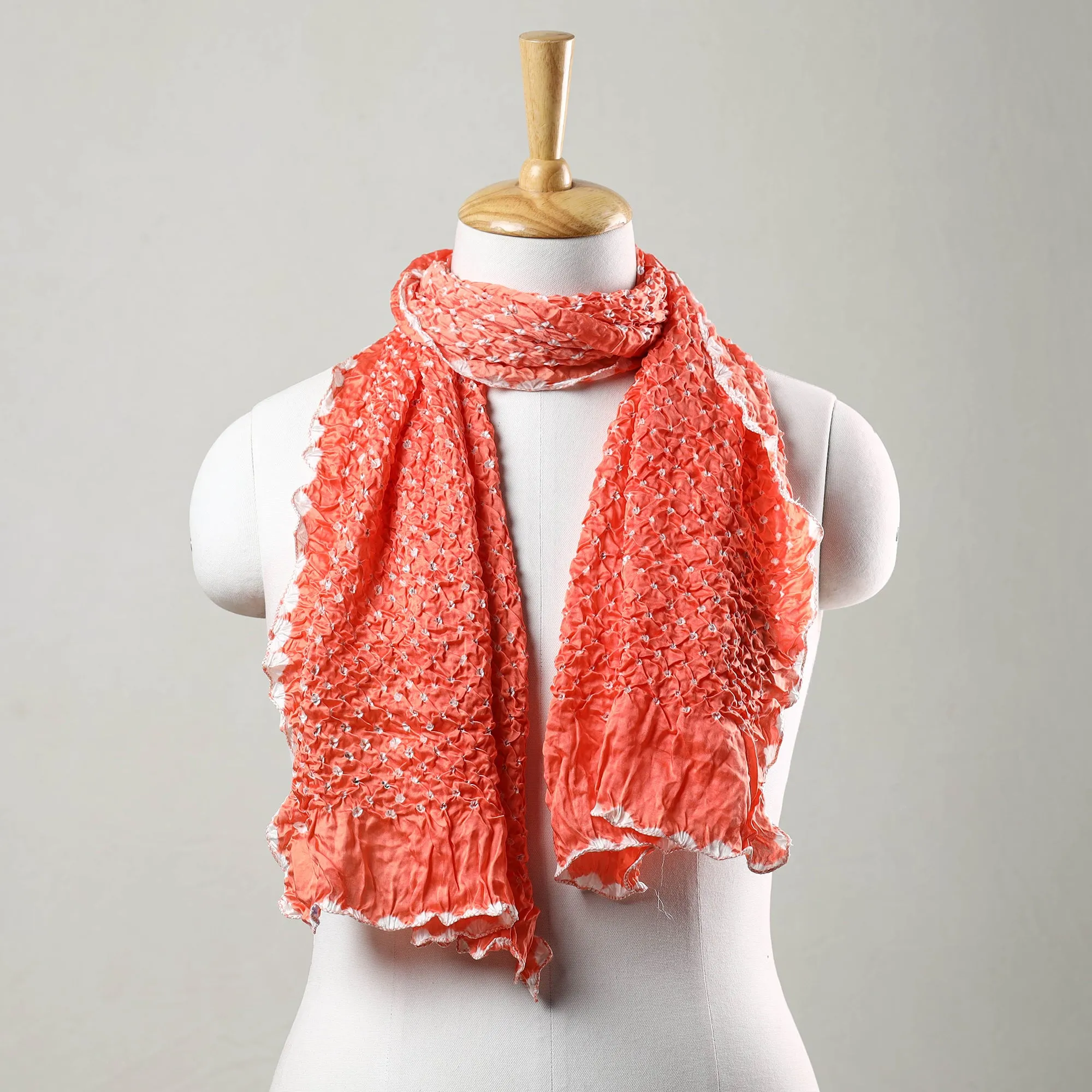 Peach - Kutch Bandhani Tie-Dye Modal Silk Stole 20