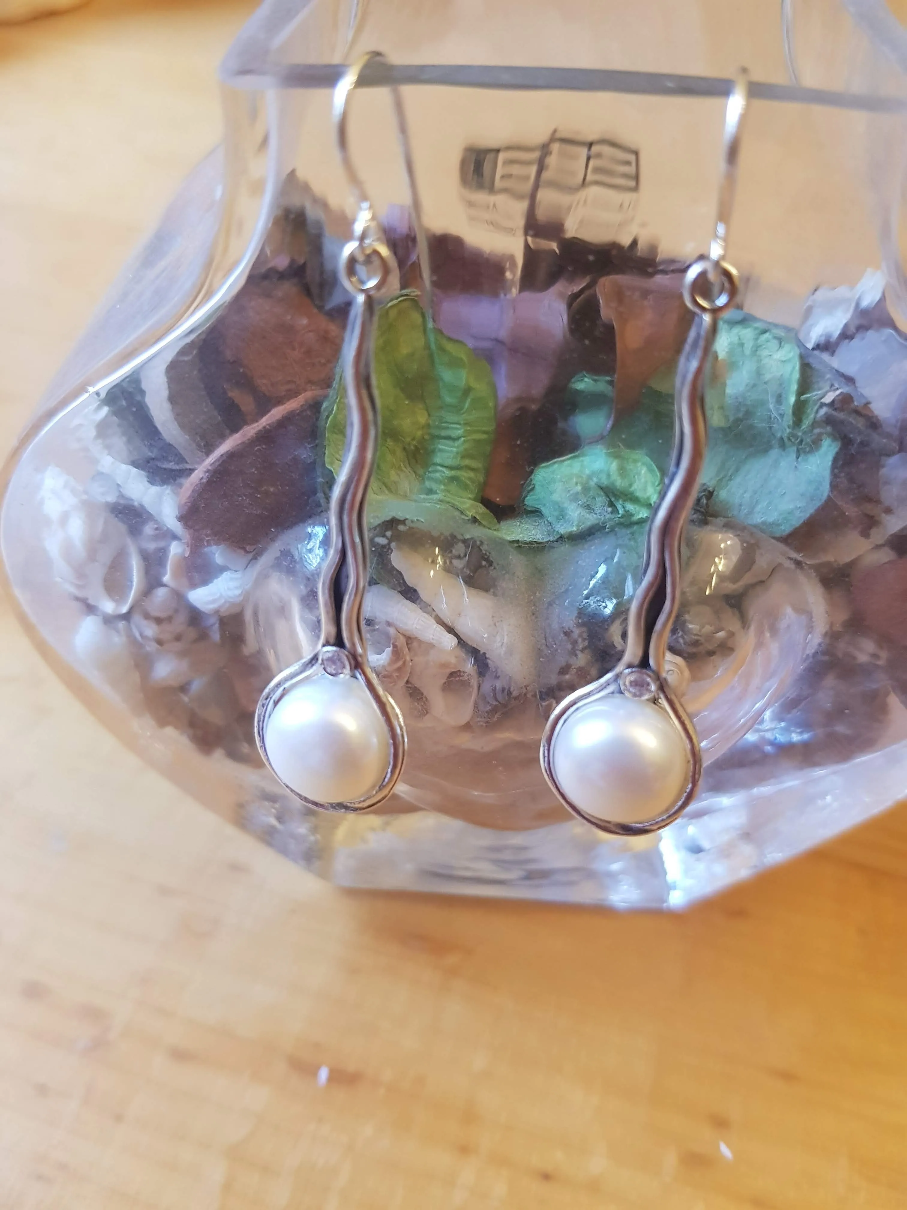 Pearl Earrings , Sterling silver earrings, dangling earrings, elegant earrings , silver jewelry