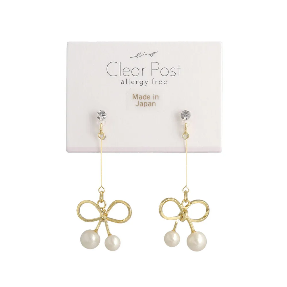 Pearly Bow Drop Plastic Earrings