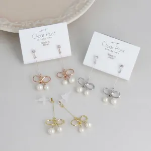 Pearly Bow Drop Plastic Earrings