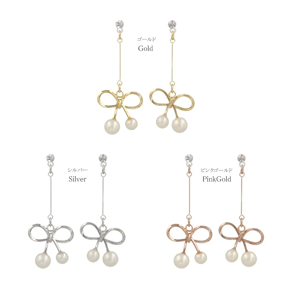 Pearly Bow Drop Plastic Earrings