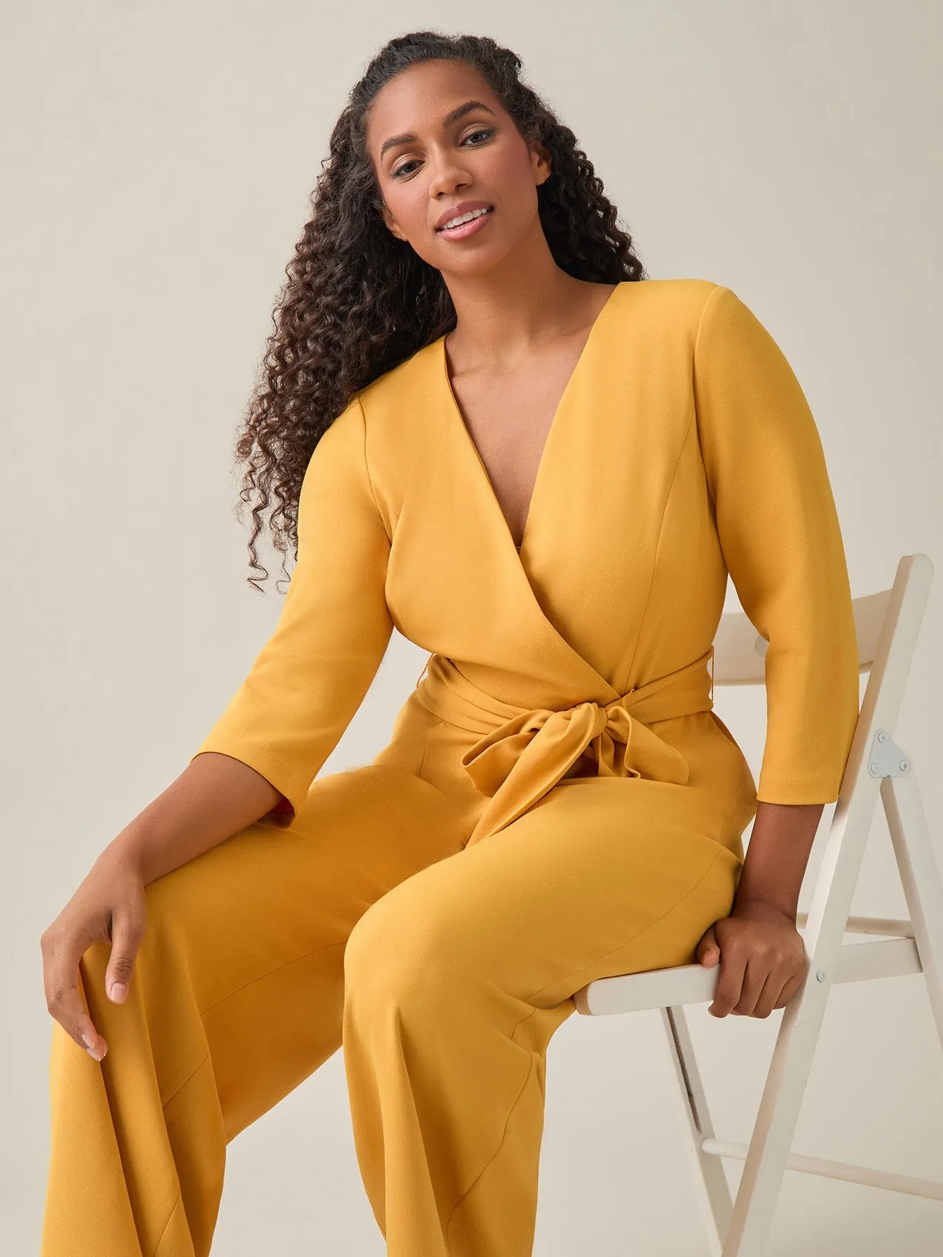 Plus Tie-Waist Jumpsuit, Gold Signature