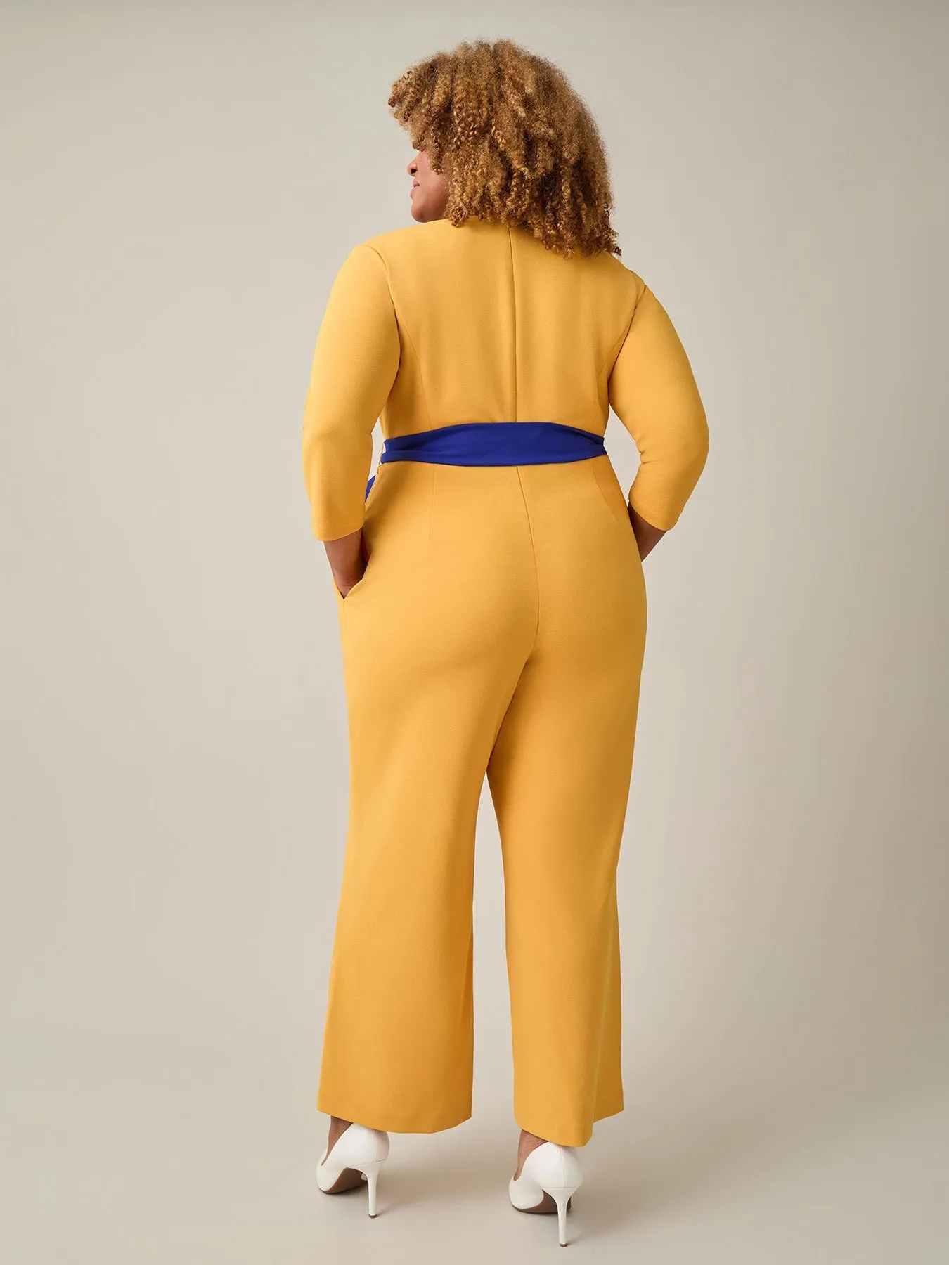 Plus Tie-Waist Jumpsuit, Gold Signature