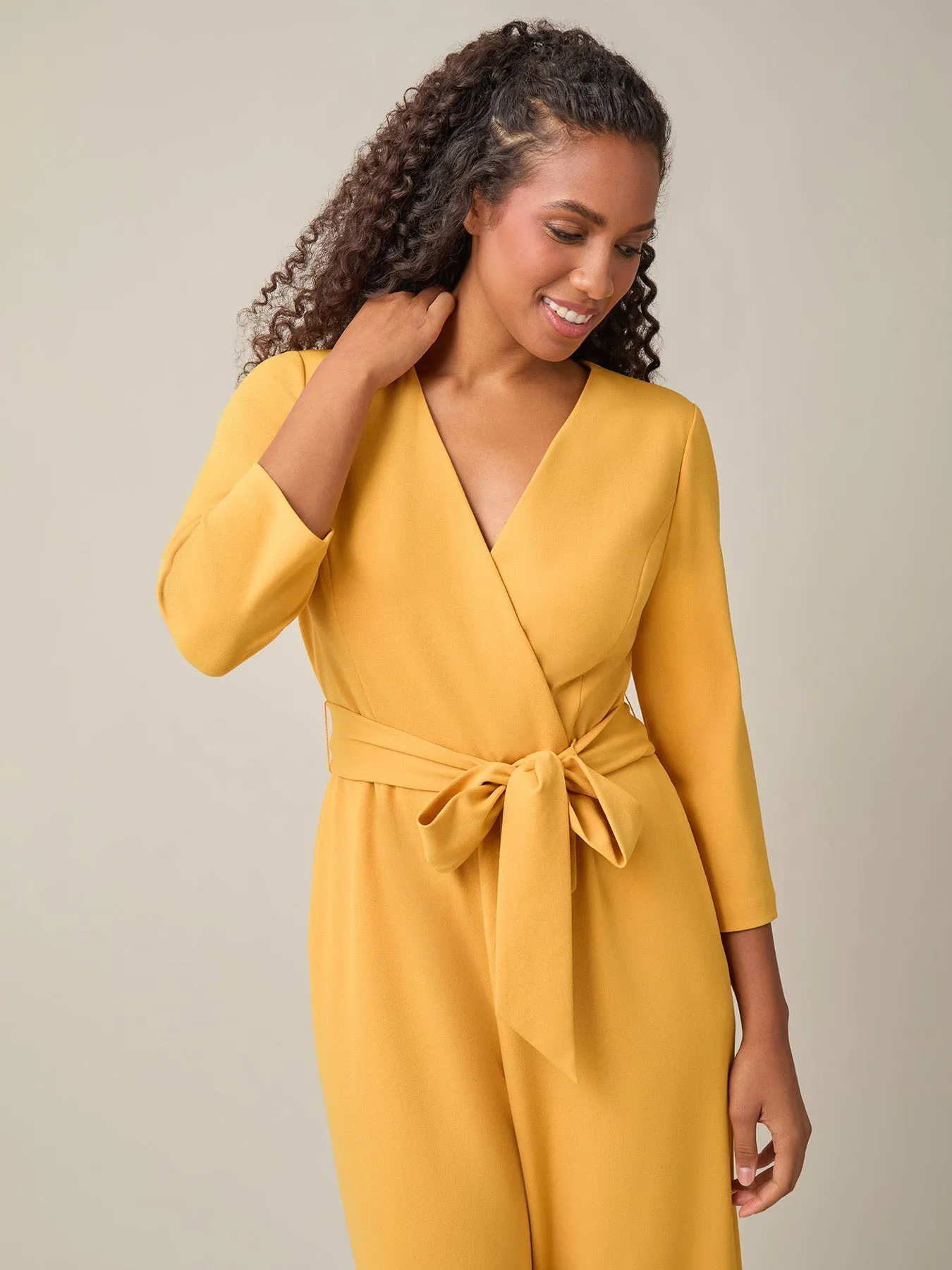 Plus Tie-Waist Jumpsuit, Gold Signature