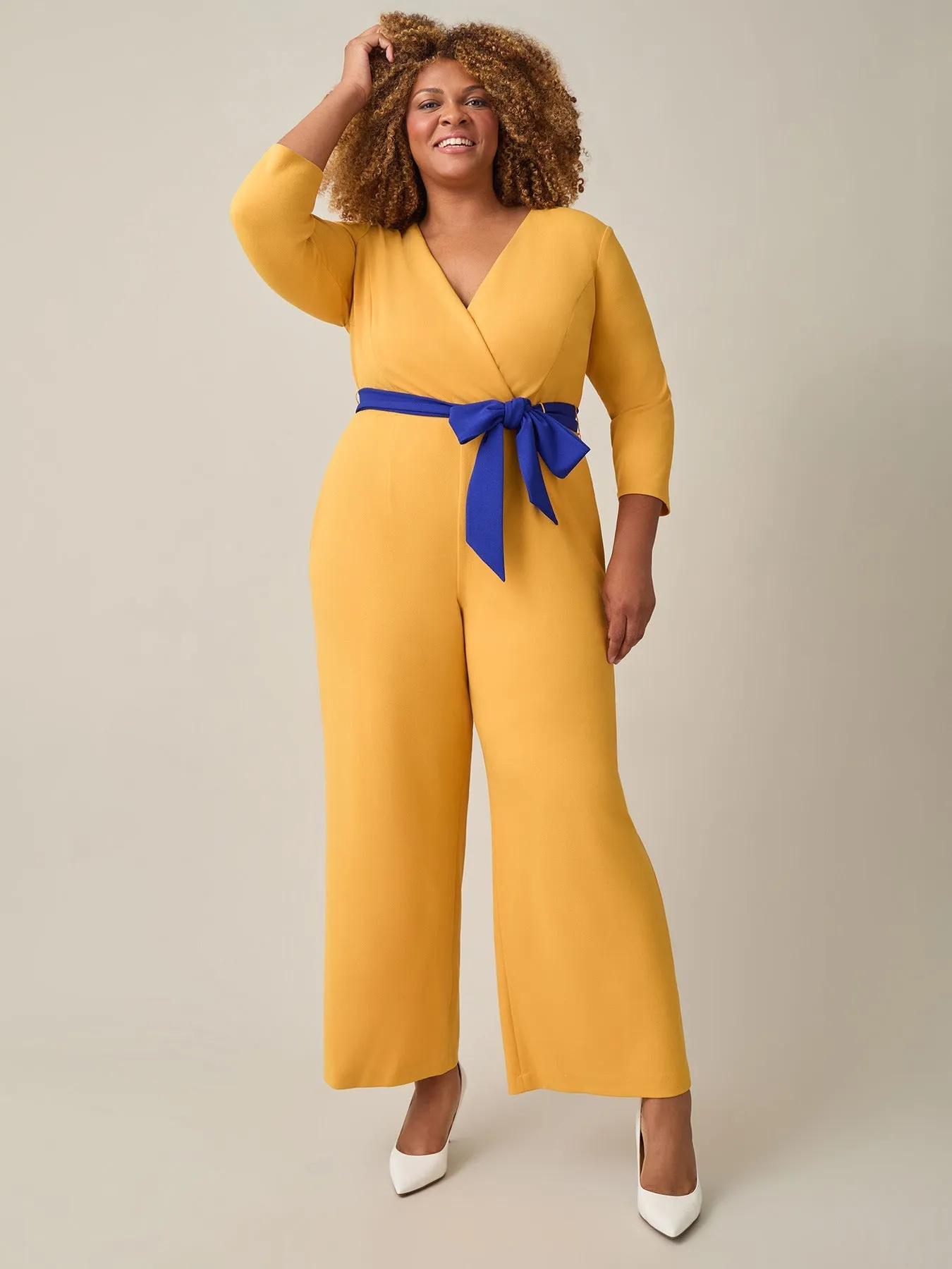 Plus Tie-Waist Jumpsuit, Gold Signature