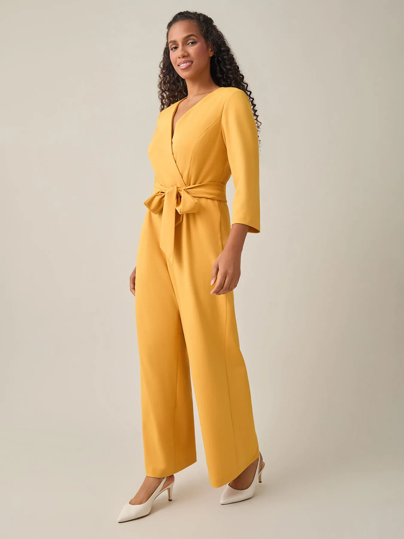 Plus Tie-Waist Jumpsuit, Gold Signature