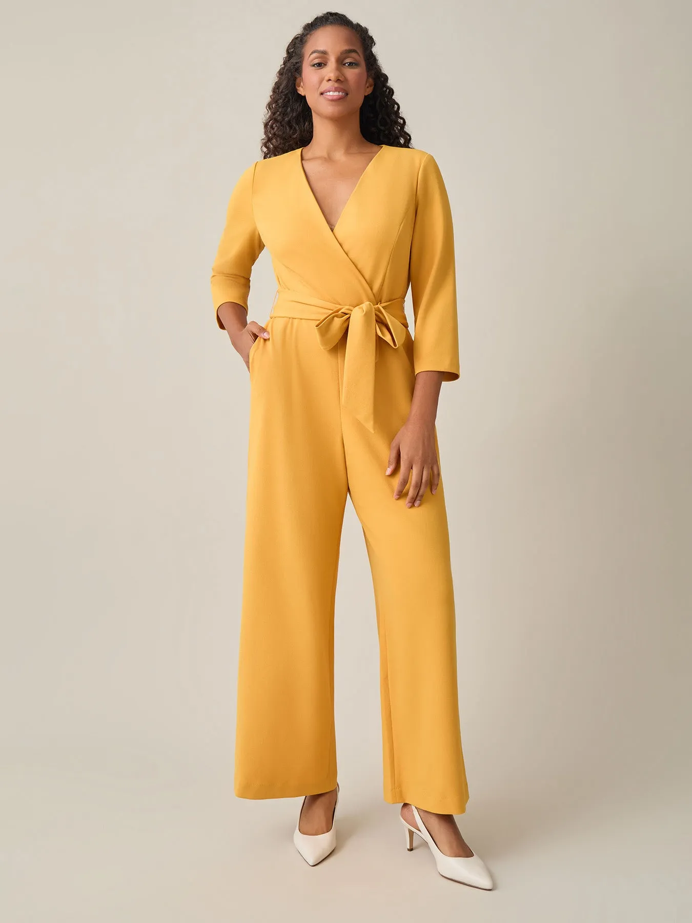 Plus Tie-Waist Jumpsuit, Gold Signature