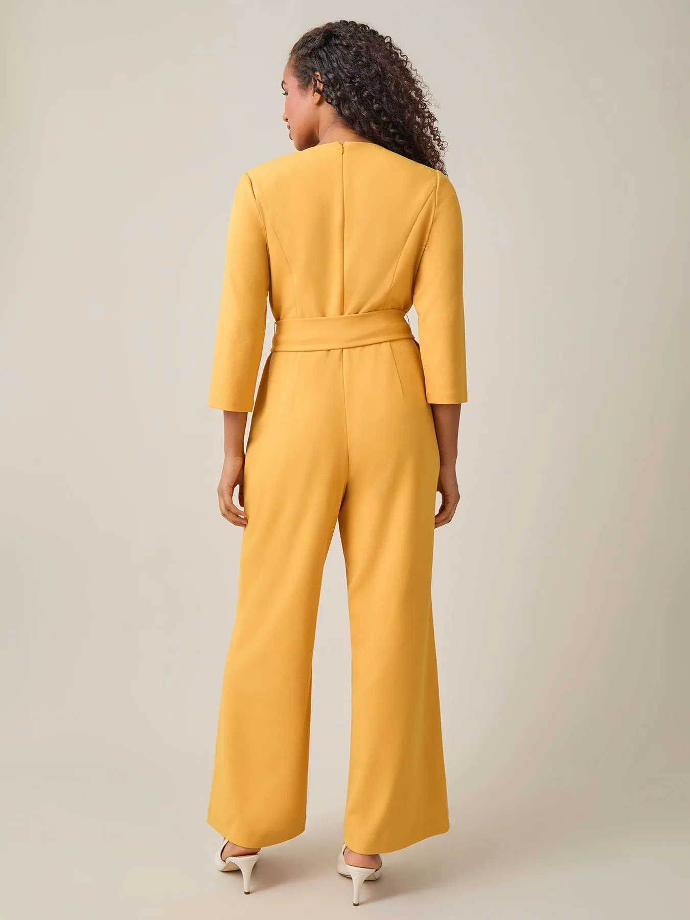 Plus Tie-Waist Jumpsuit, Gold Signature