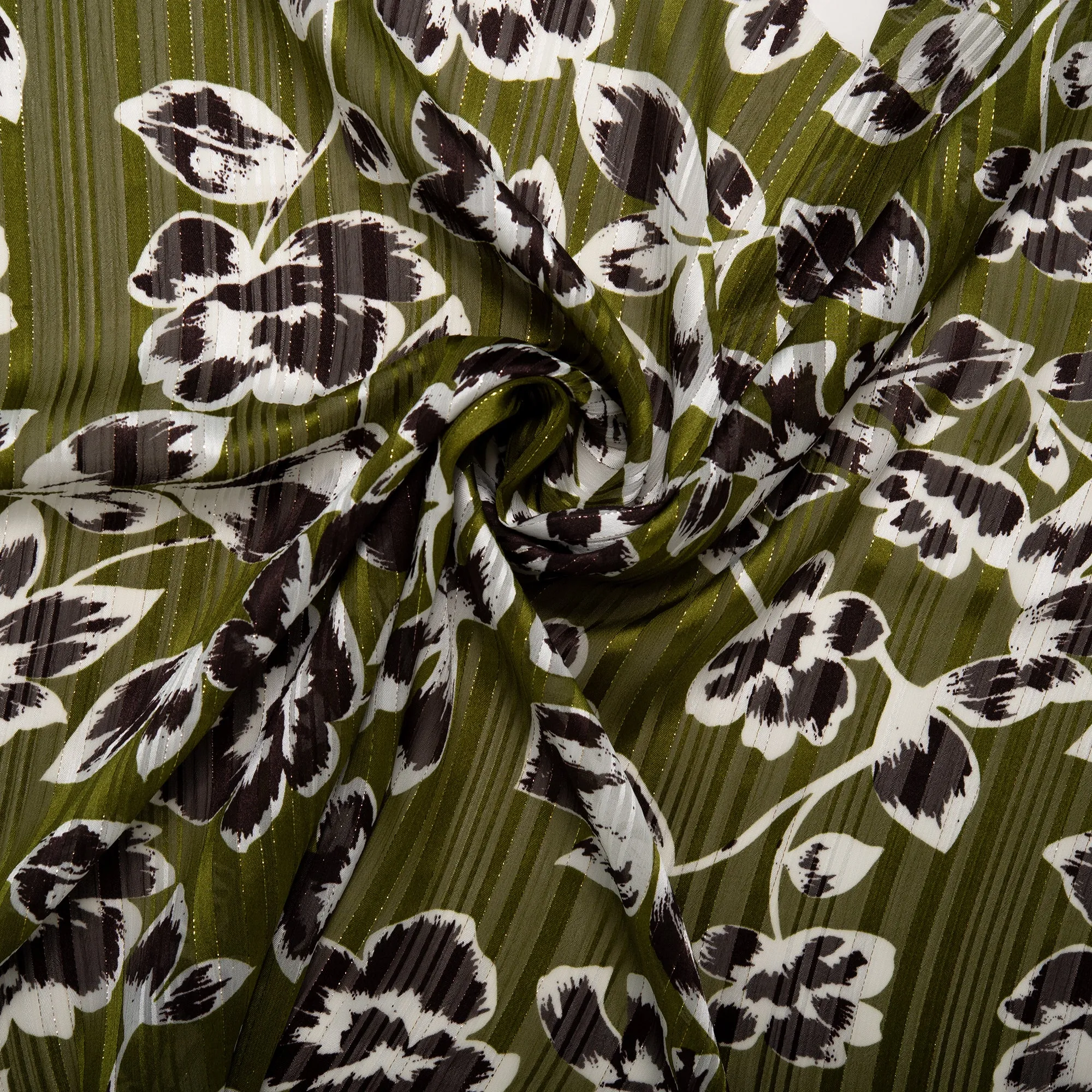 Printed polyester - MARCELINE - Tropical leafs - Sage