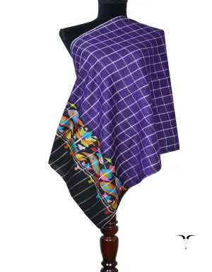 purple check kani pashmina stole 7792