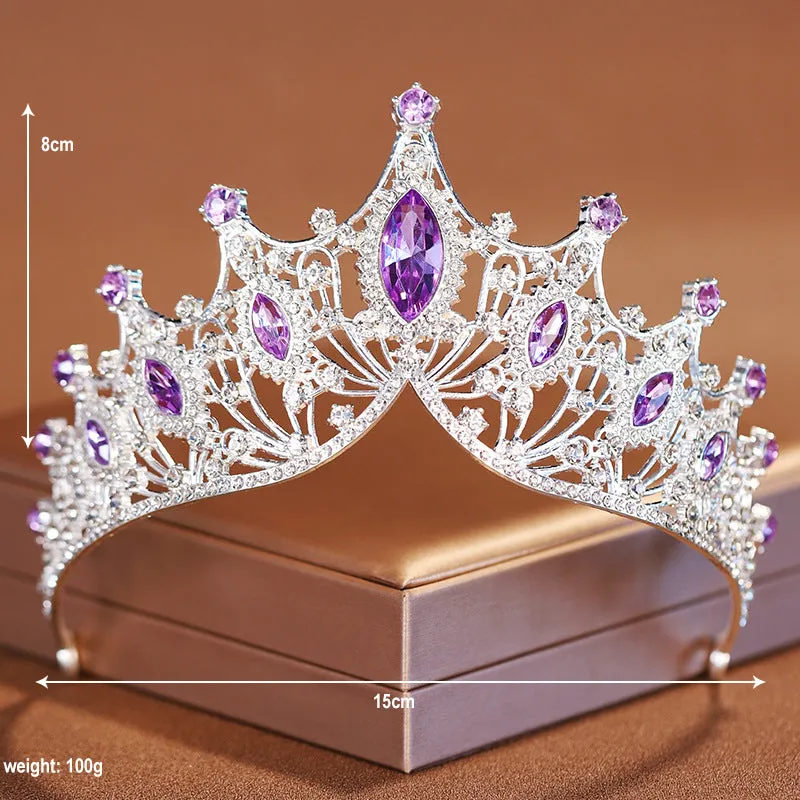 Purple Diamond Crown Wedding Bridal Tiara Dress Necklace Three-piece Wedding Accessories