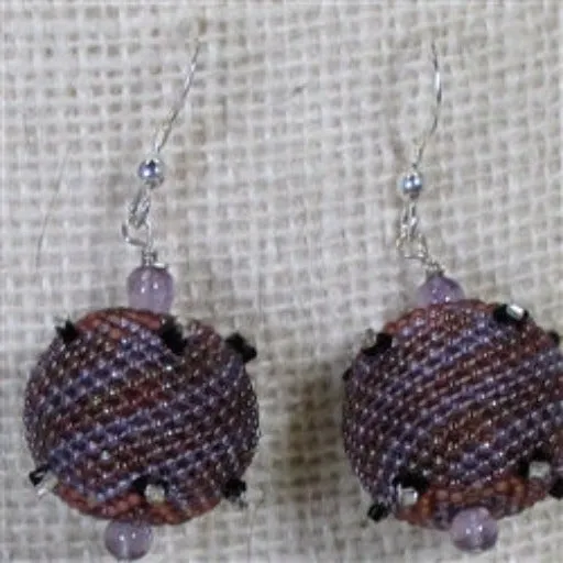 Purple Handmade Beaded Bead Earrings