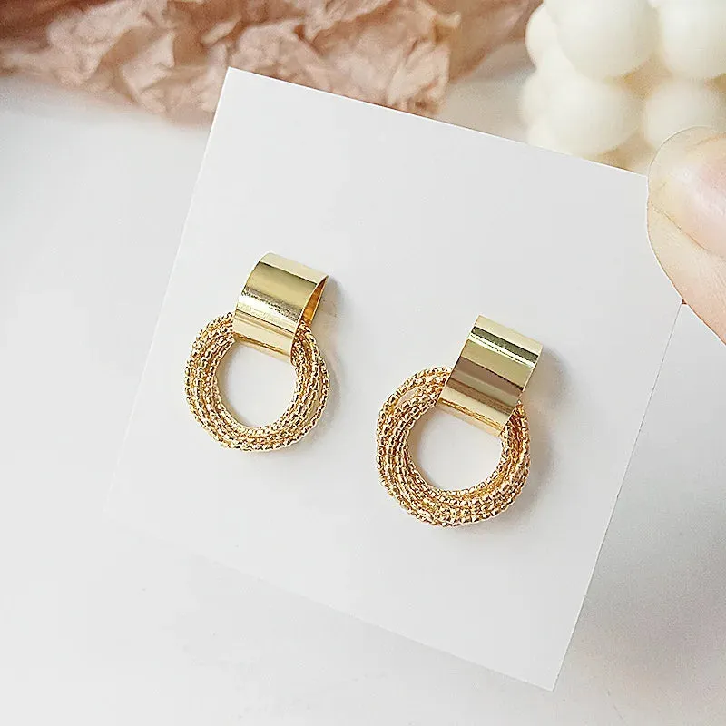 Retro Gold Circle Stud Earrings Women