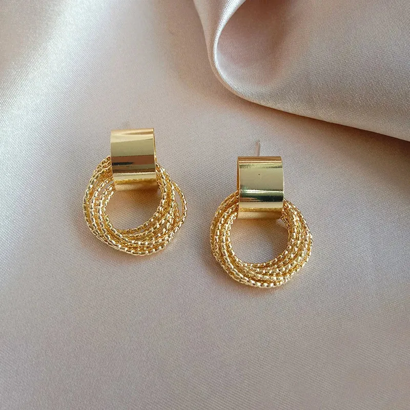 Retro Gold Circle Stud Earrings Women