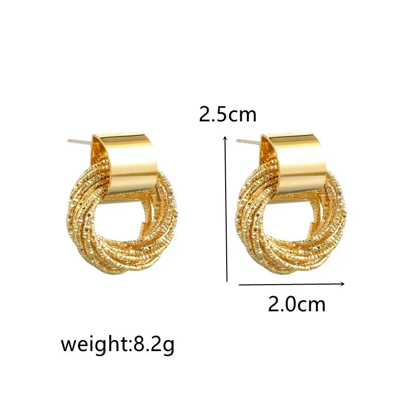 Retro Gold Circle Stud Earrings Women