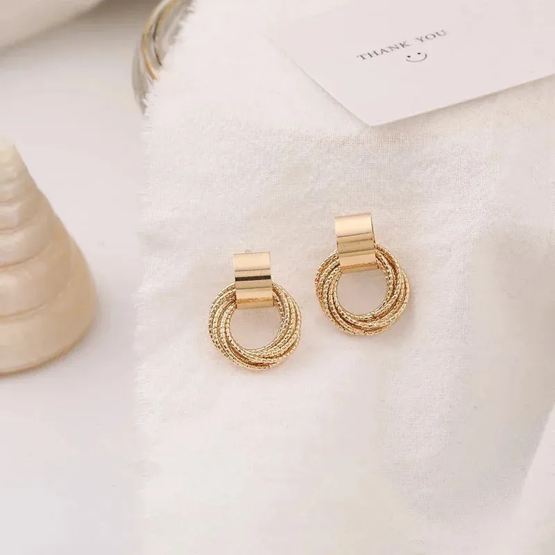 Retro Gold Circle Stud Earrings Women