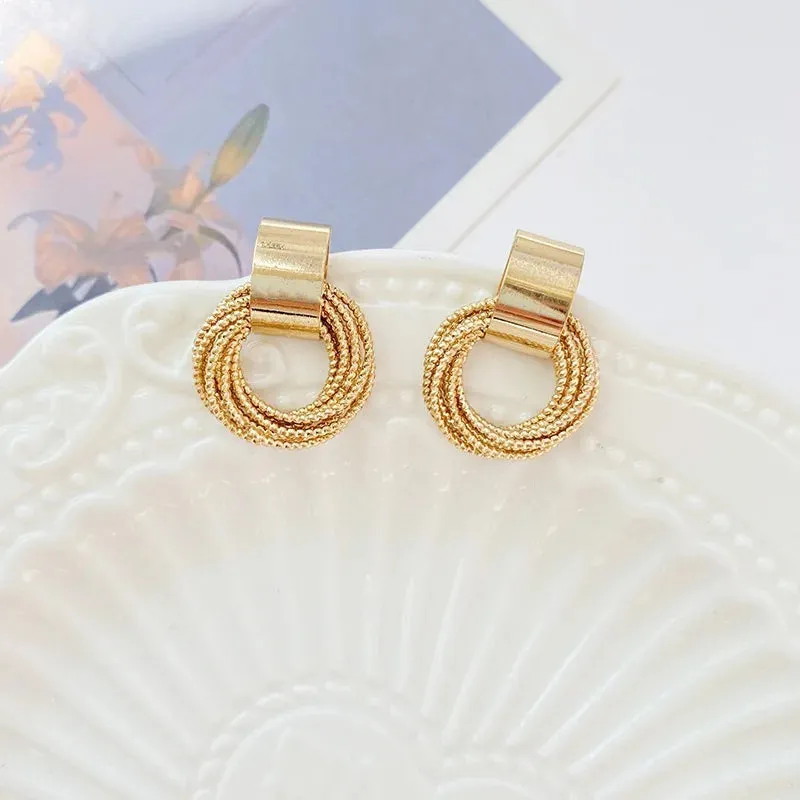 Retro Gold Circle Stud Earrings Women