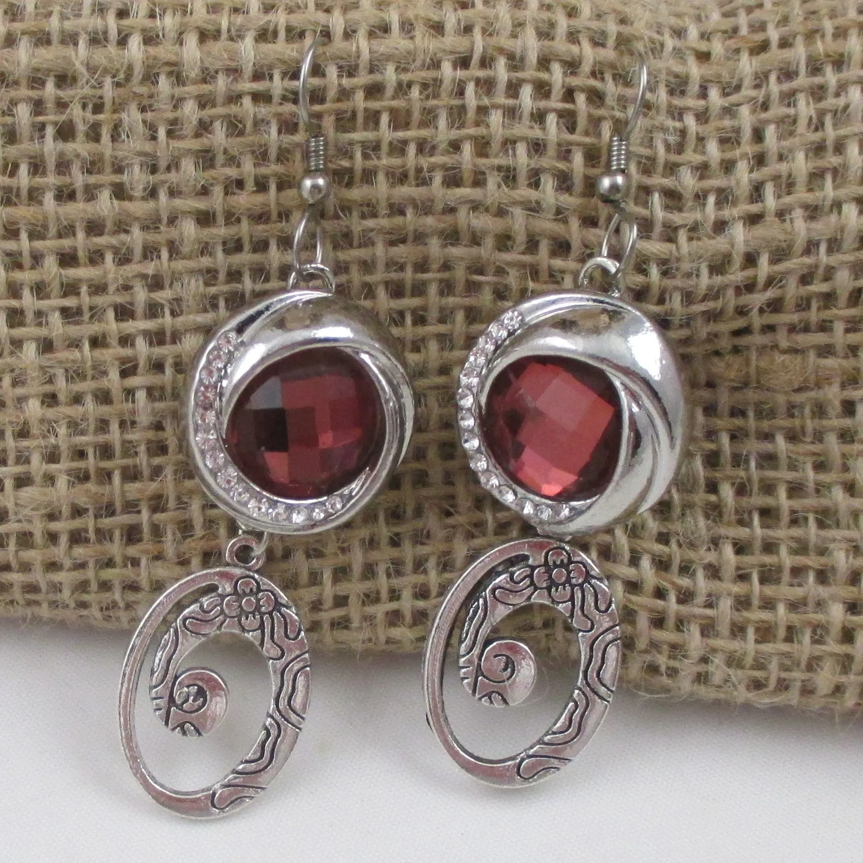 Rose Crystal & Silver Drop Earrings Dangling Charm