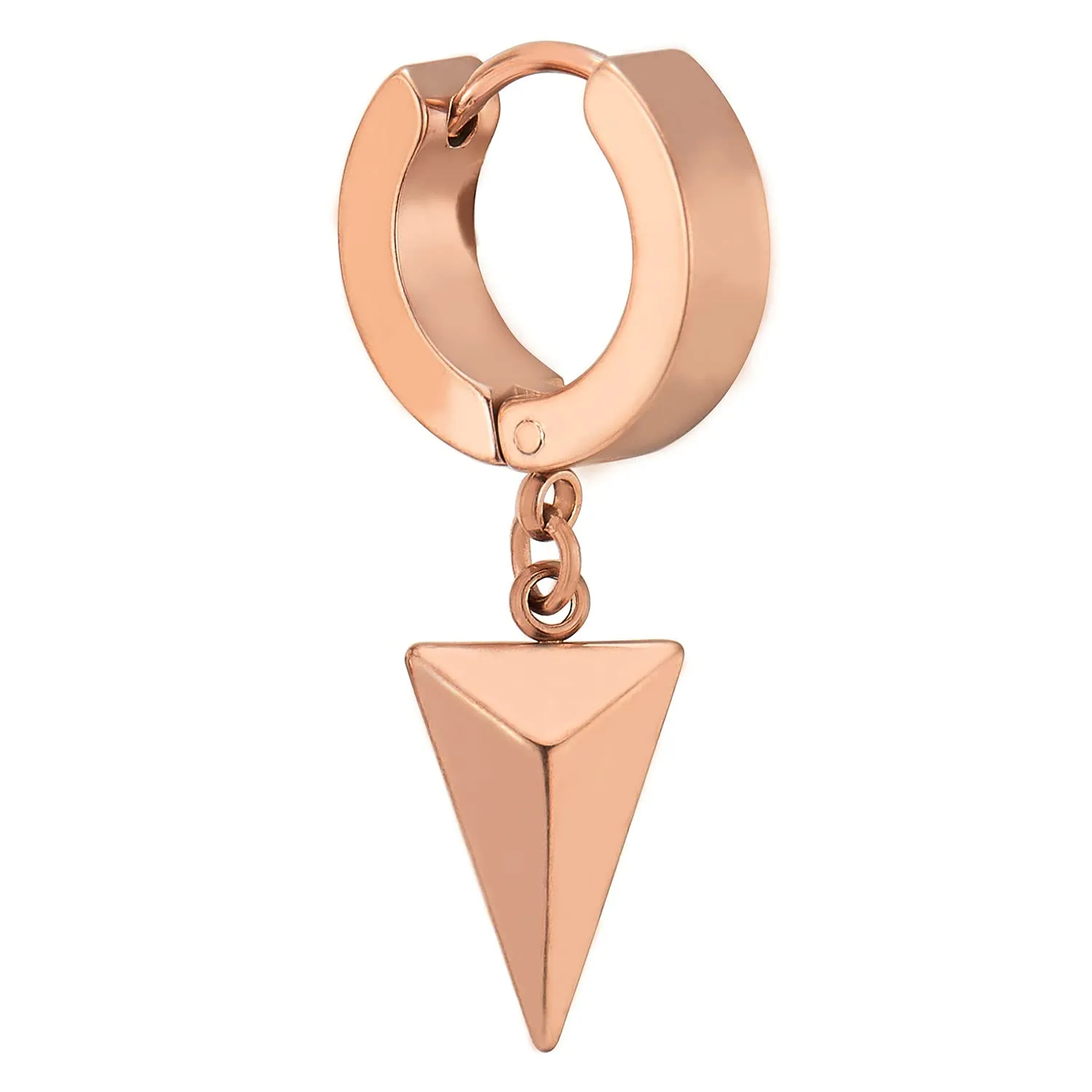 Rose Gold Dangling Triangle Pyramid Huggie Hinged Earrings for Men Women, Stainless Steel, 2pcs