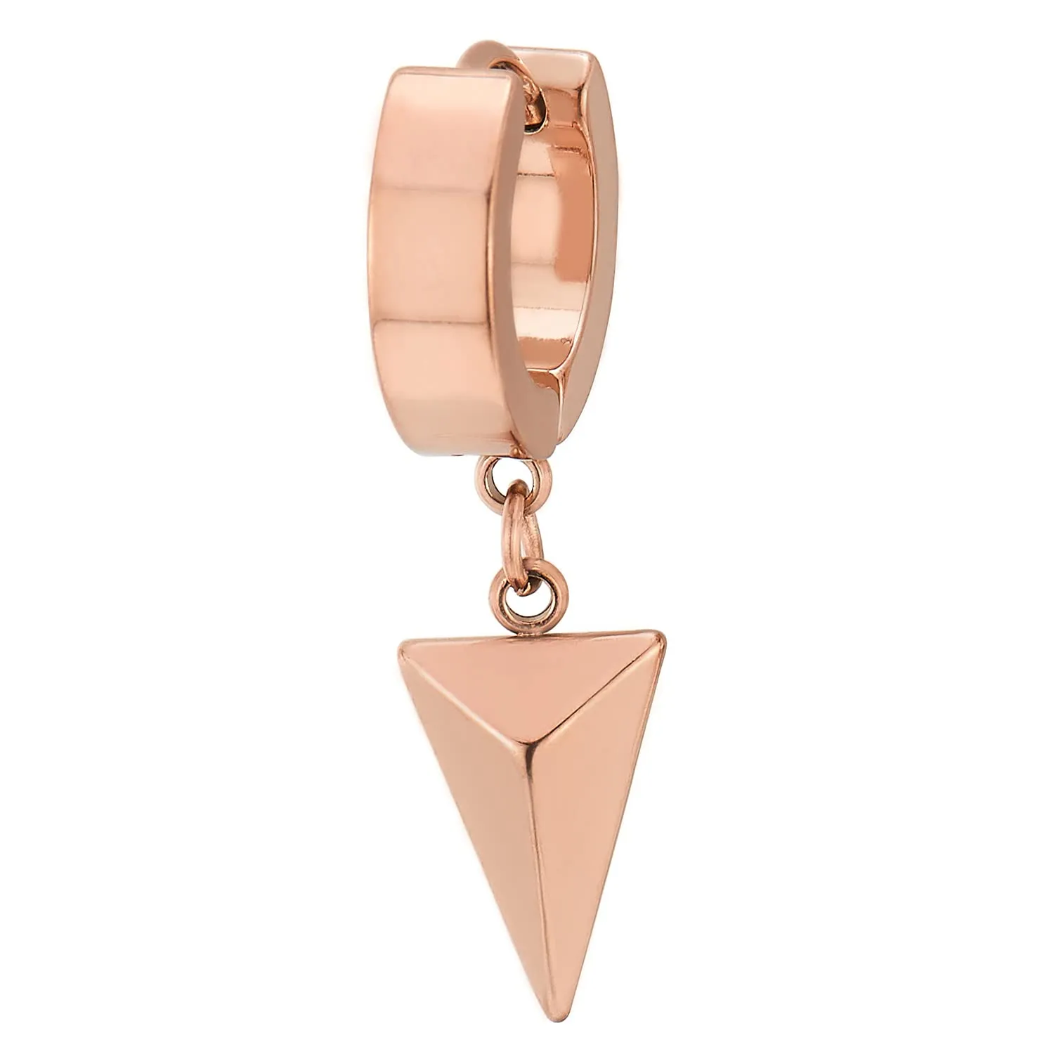 Rose Gold Dangling Triangle Pyramid Huggie Hinged Earrings for Men Women, Stainless Steel, 2pcs