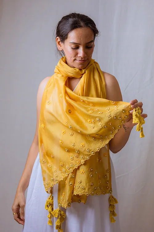 Samoolam Handmade Crochet Bela Stole Mustard