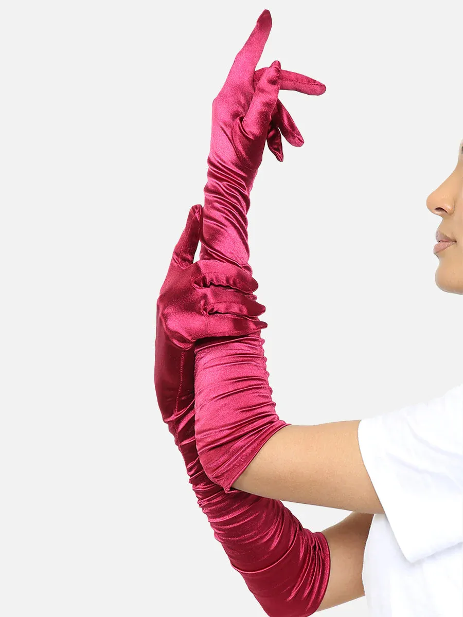 Satin Ruched Top Long Gloves - Elegance in Every Gesture